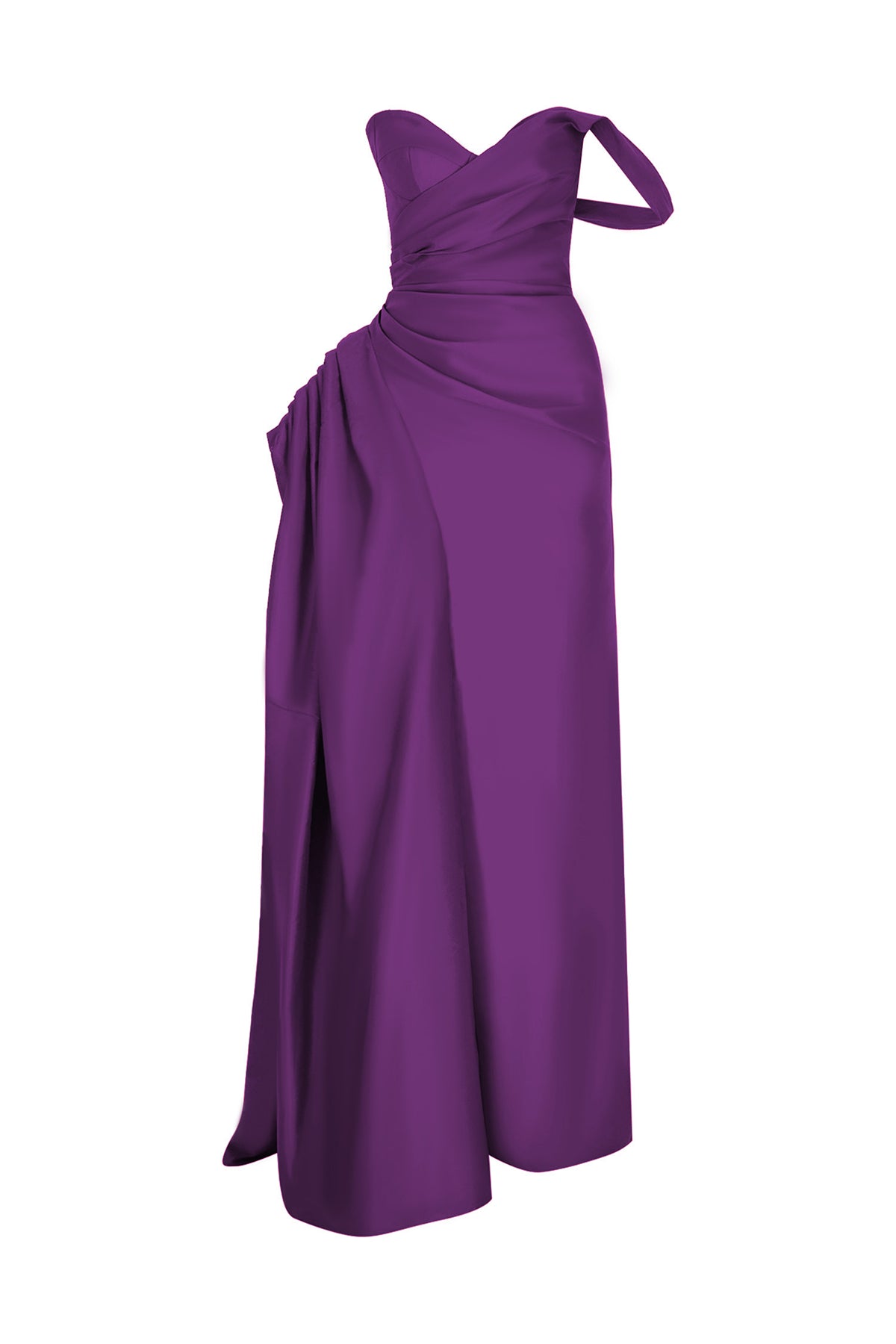 Straplez Drapeli Saten Uzun Abiye Elbise