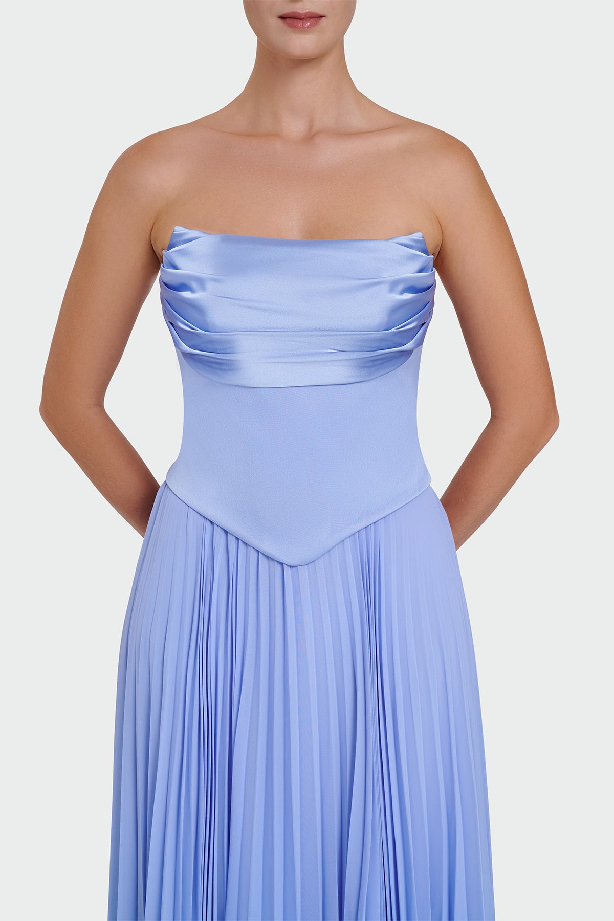 Strapless Draped Pleated Skirt Long Evening Dress