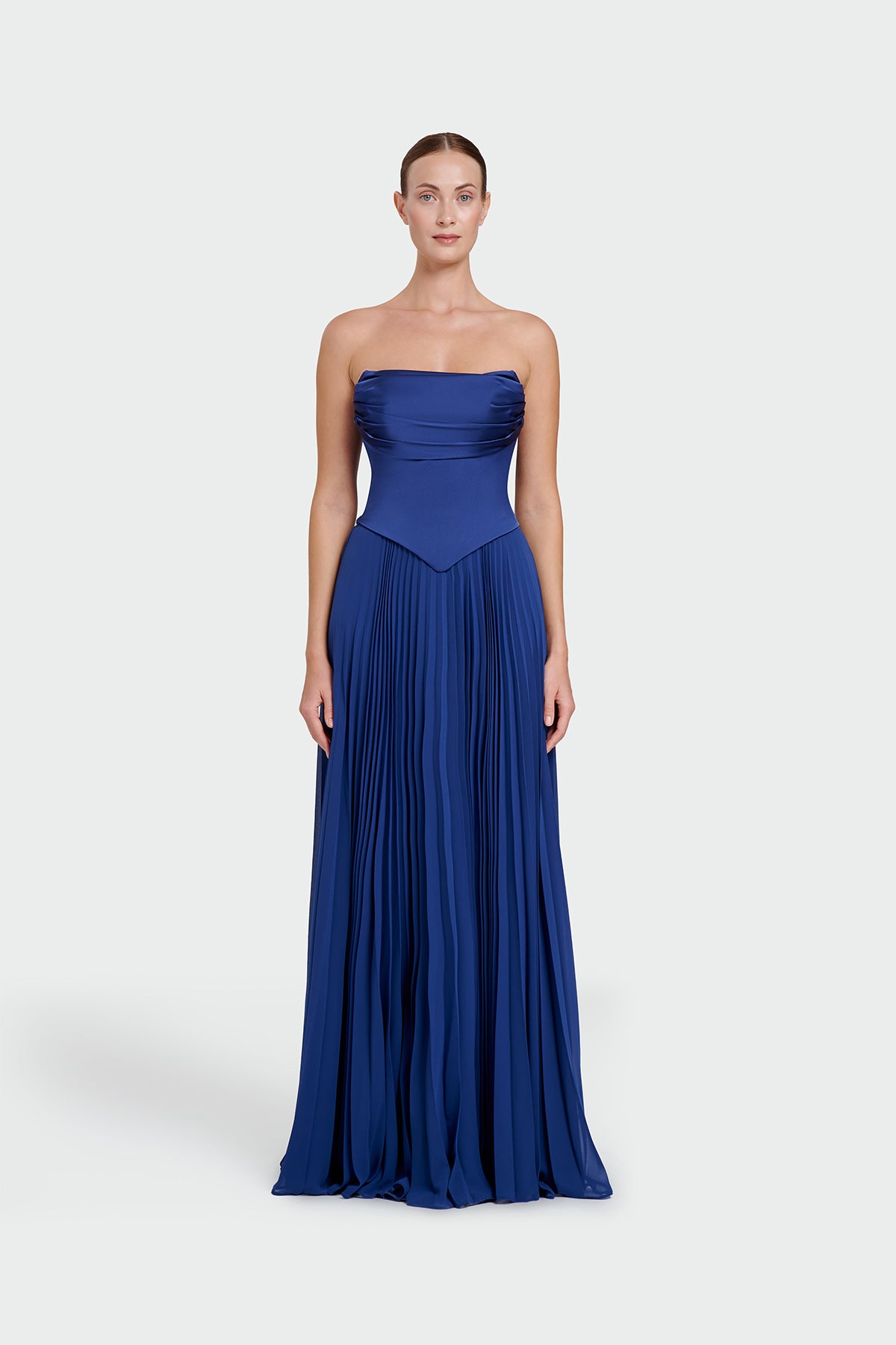 Strapless Draped Pleated Skirt Long Evening Dress