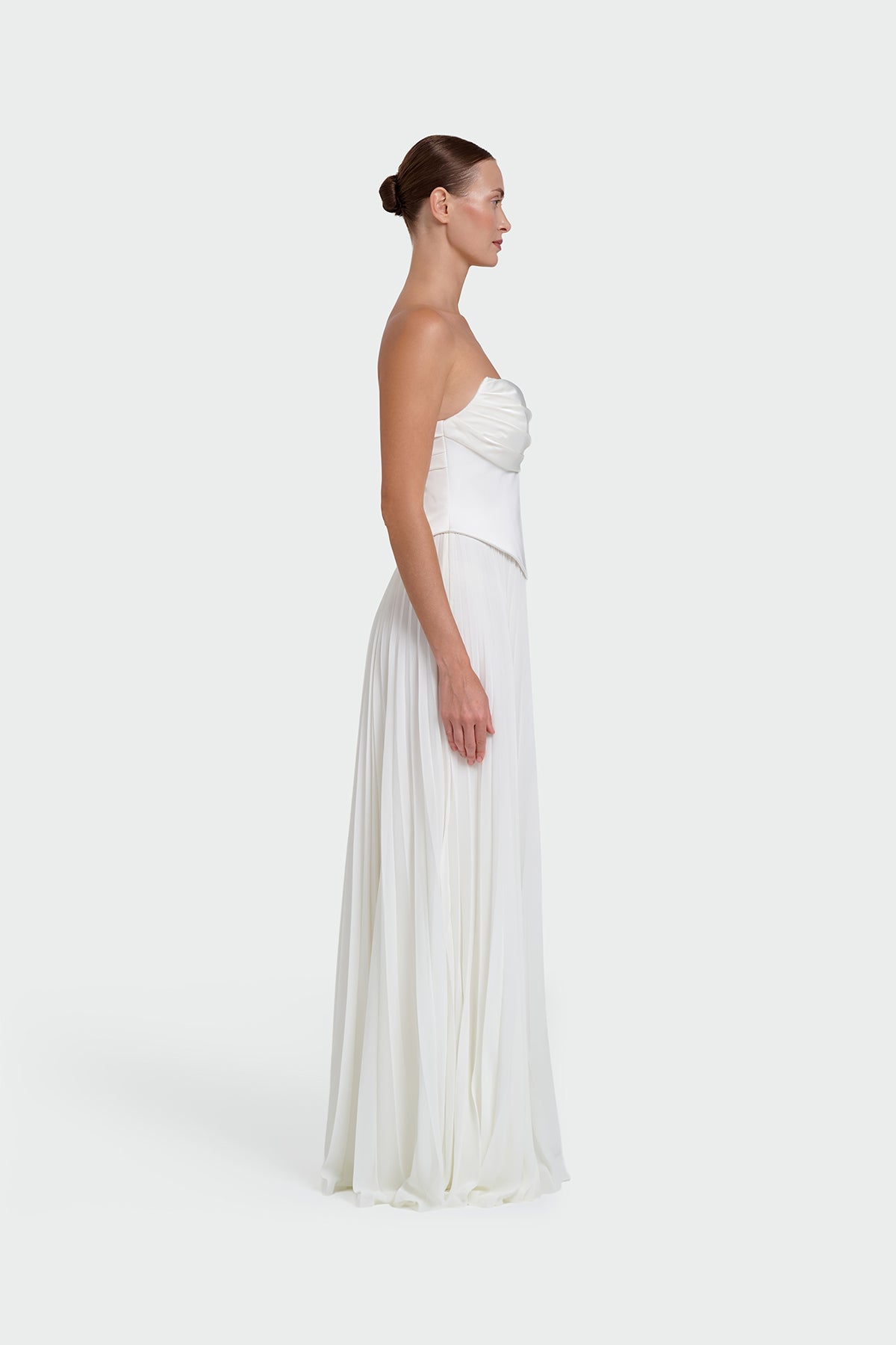 Strapless Draped Pleated Skirt Long Evening Dress