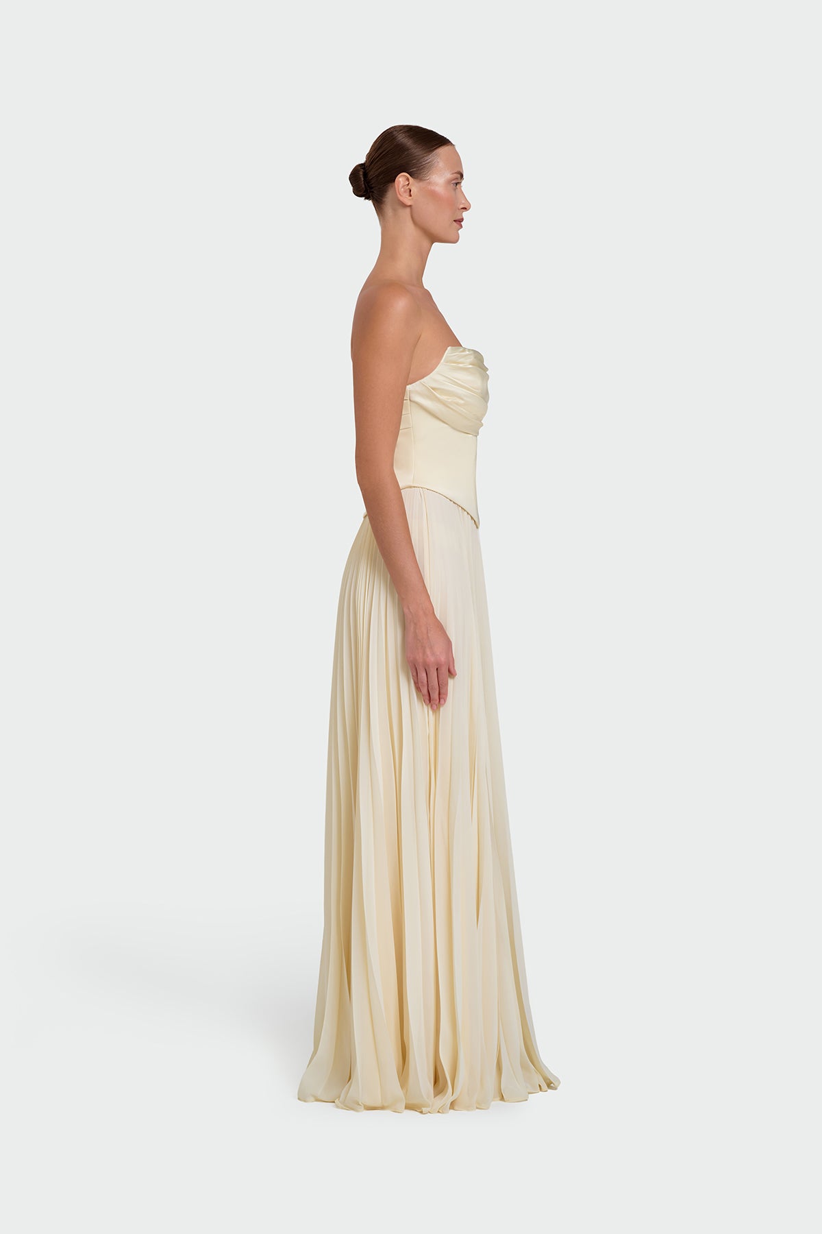 Strapless Draped Pleated Skirt Long Evening Dress