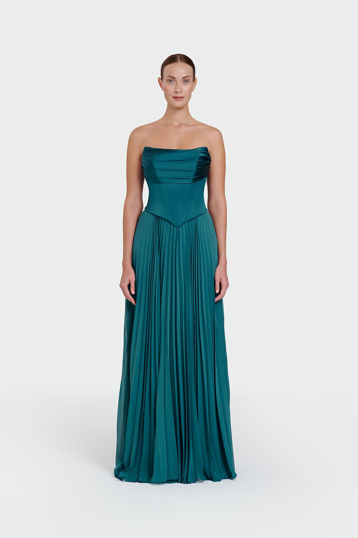 Strapless Draped Pleated Skirt Long Evening Dress