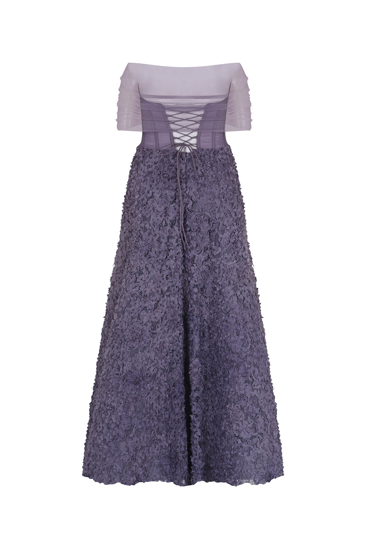 Çiçek Aplikeli Transparan Büst Detaylı Uzun Abiye Elbise