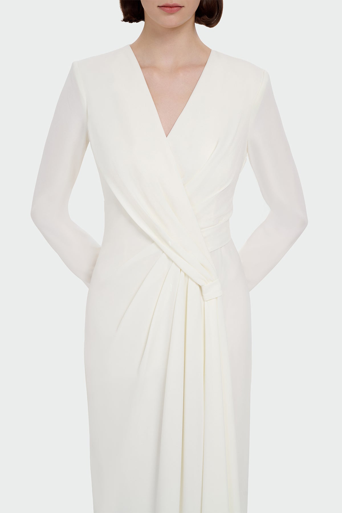 V Yaka Uzun Kollu Drapeli Abiye Elbise