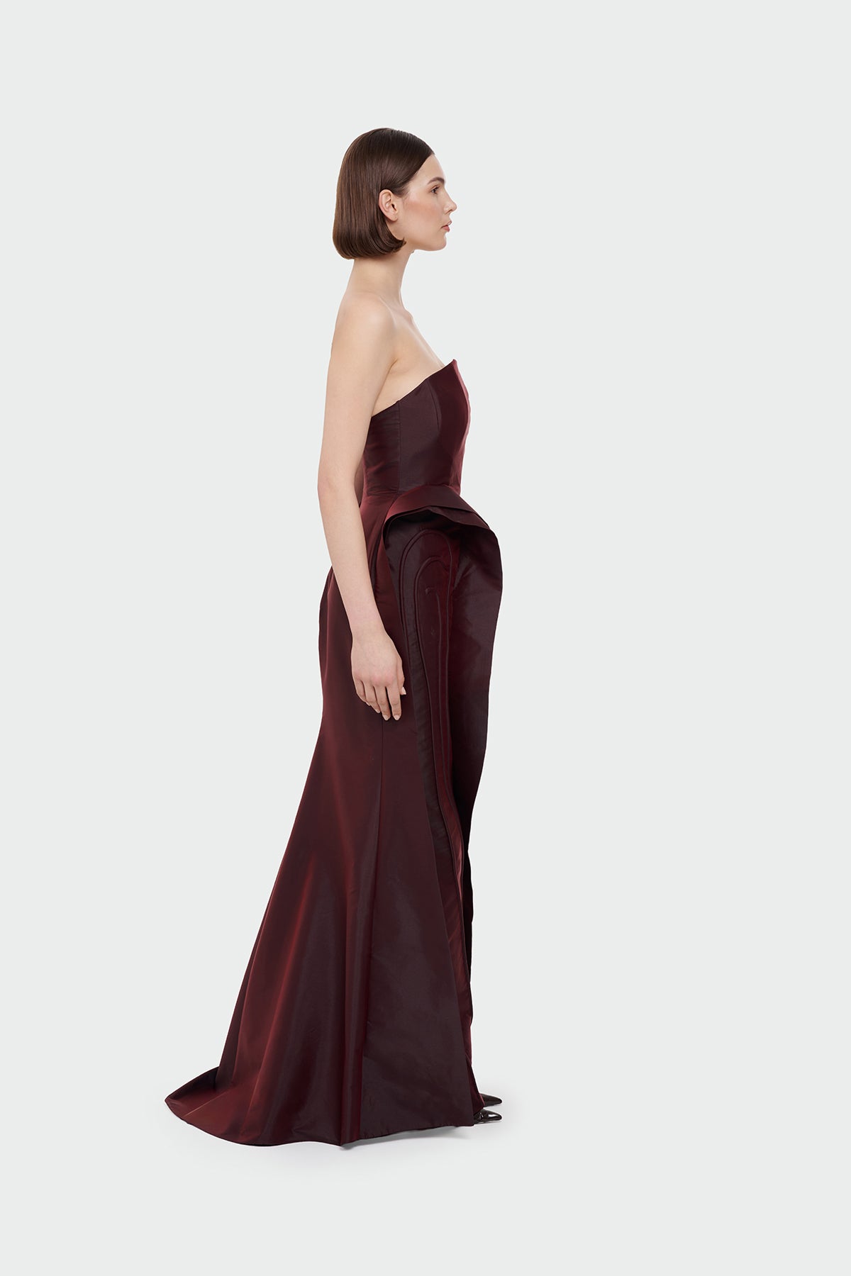Strapless Ruffle Detail Long Evening Dress