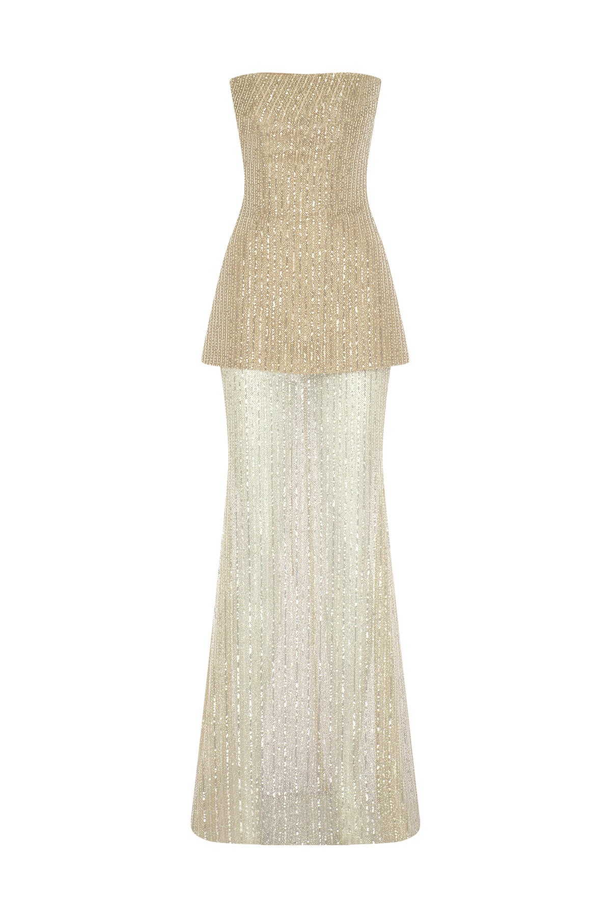 Straplez Taş Payet İşlemeli Takım Abiye Elbise