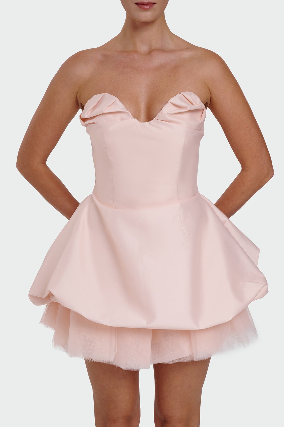 Strapless Sweetheart Neckline Tulle Detail Mini Evening Dress