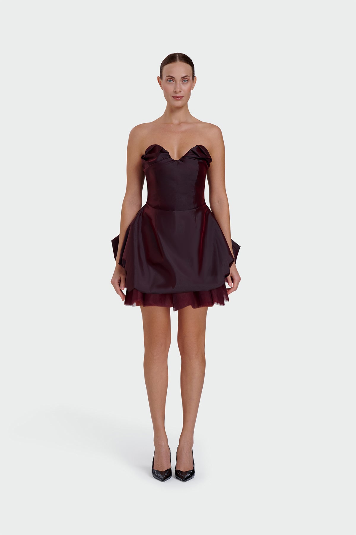 Strapless Sweetheart Neckline Tulle Detail Mini Evening Dress