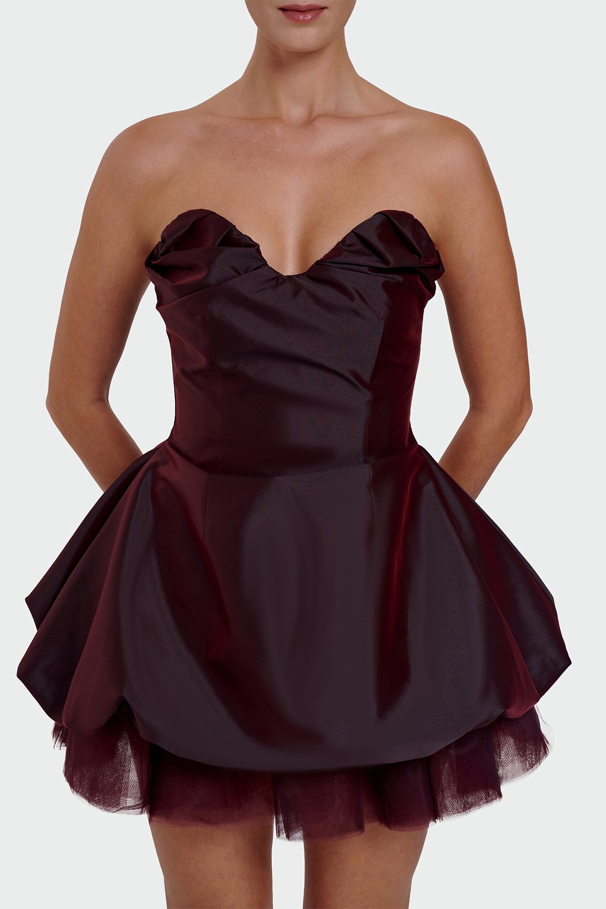 Strapless Sweetheart Neckline Tulle Detail Mini Evening Dress