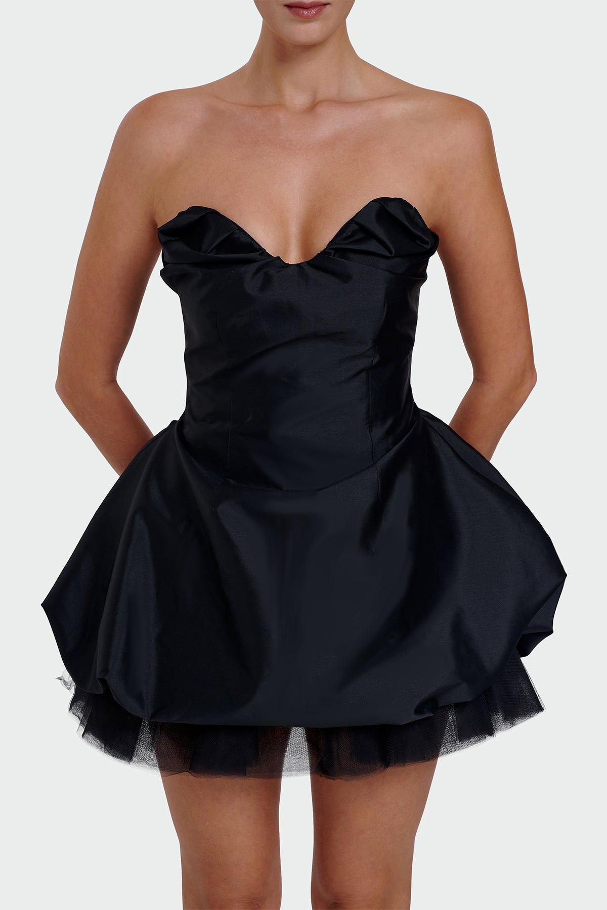 Strapless Sweetheart Neckline Tulle Detail Mini Evening Dress