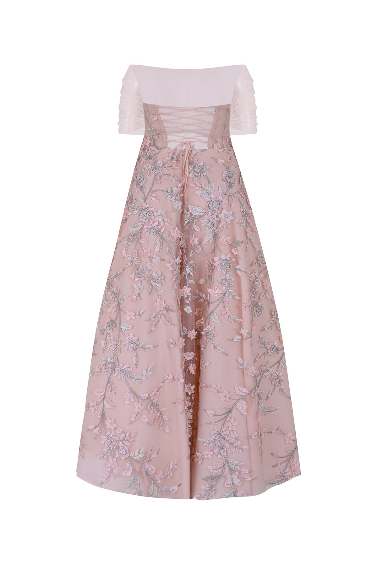 Üç Boyut Çiçekli Düşük Omuz Abiye Elbise