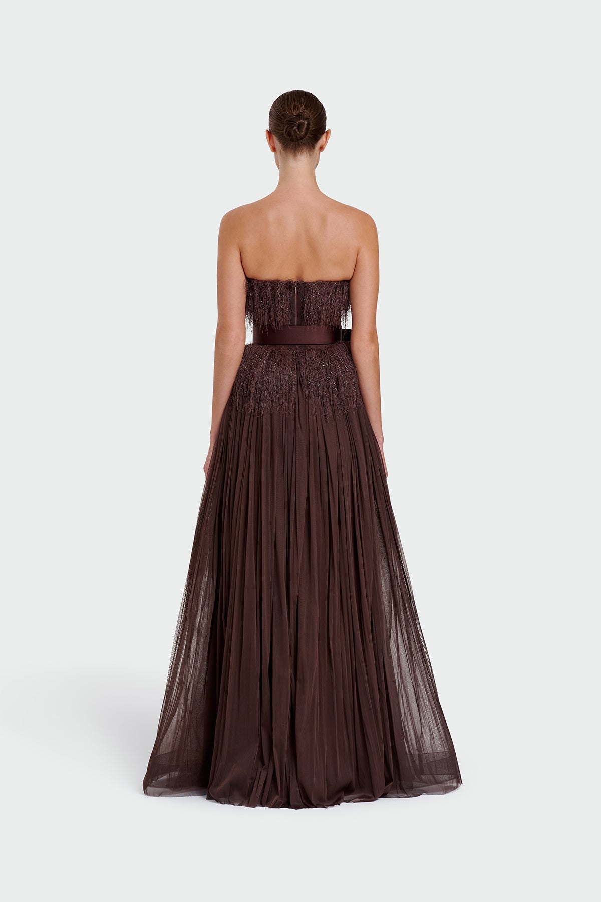 Strapless Belt Detail Slit Long Evening Dress