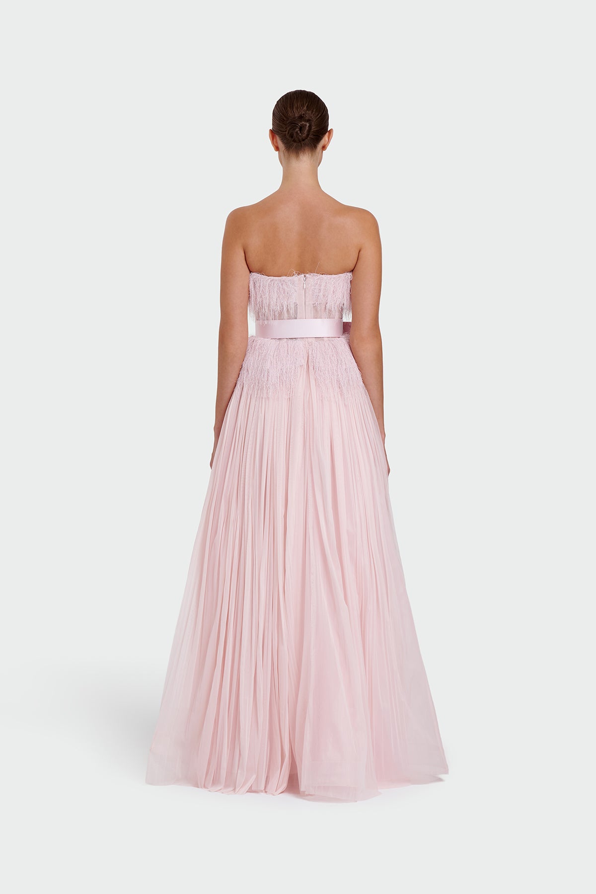 Strapless Belt Detail Slit Long Evening Dress