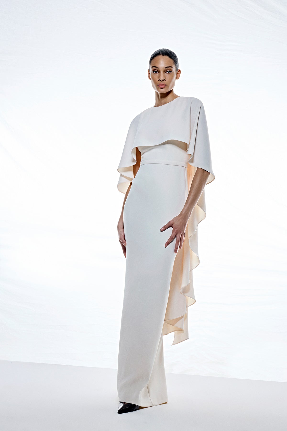 Cape Detail Long Evening Dress