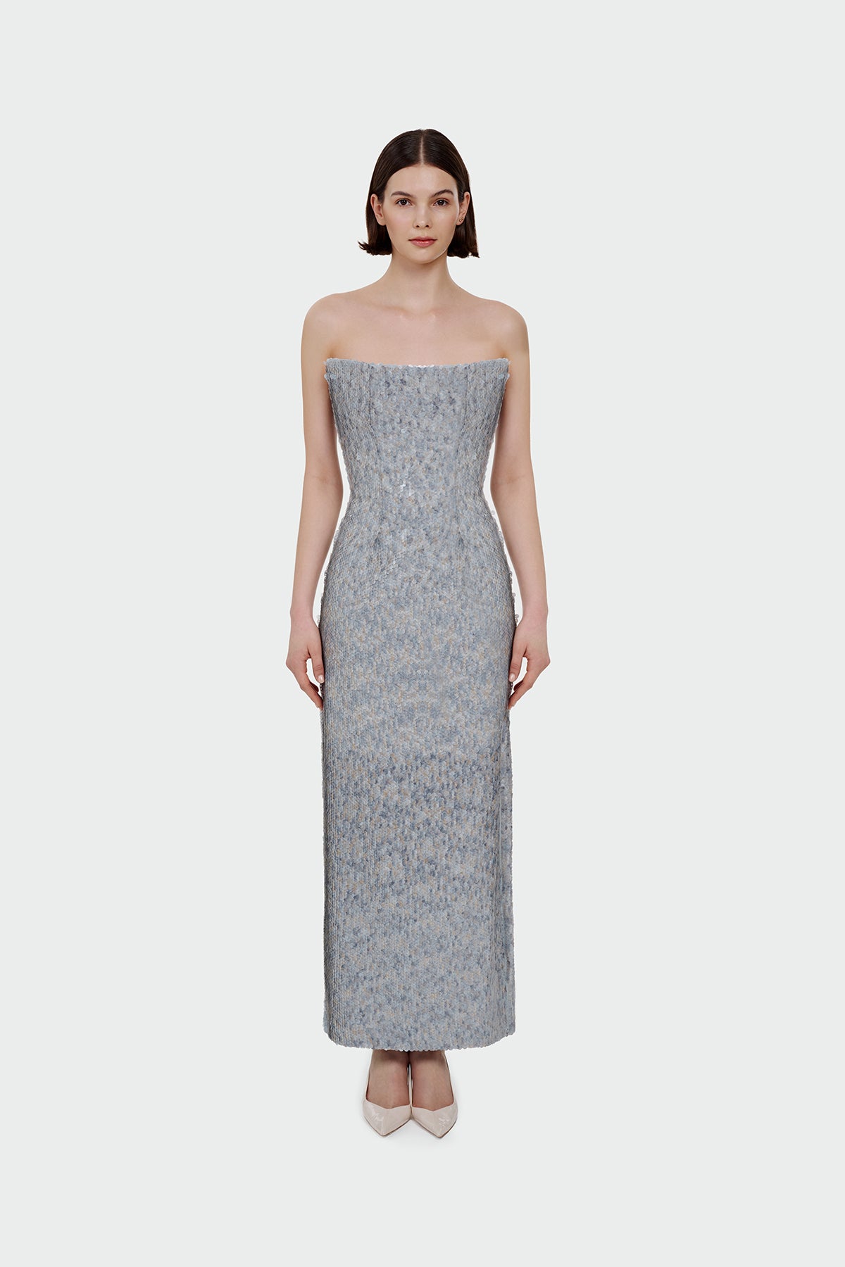 Sequin Embellished Strapless Evening Gown