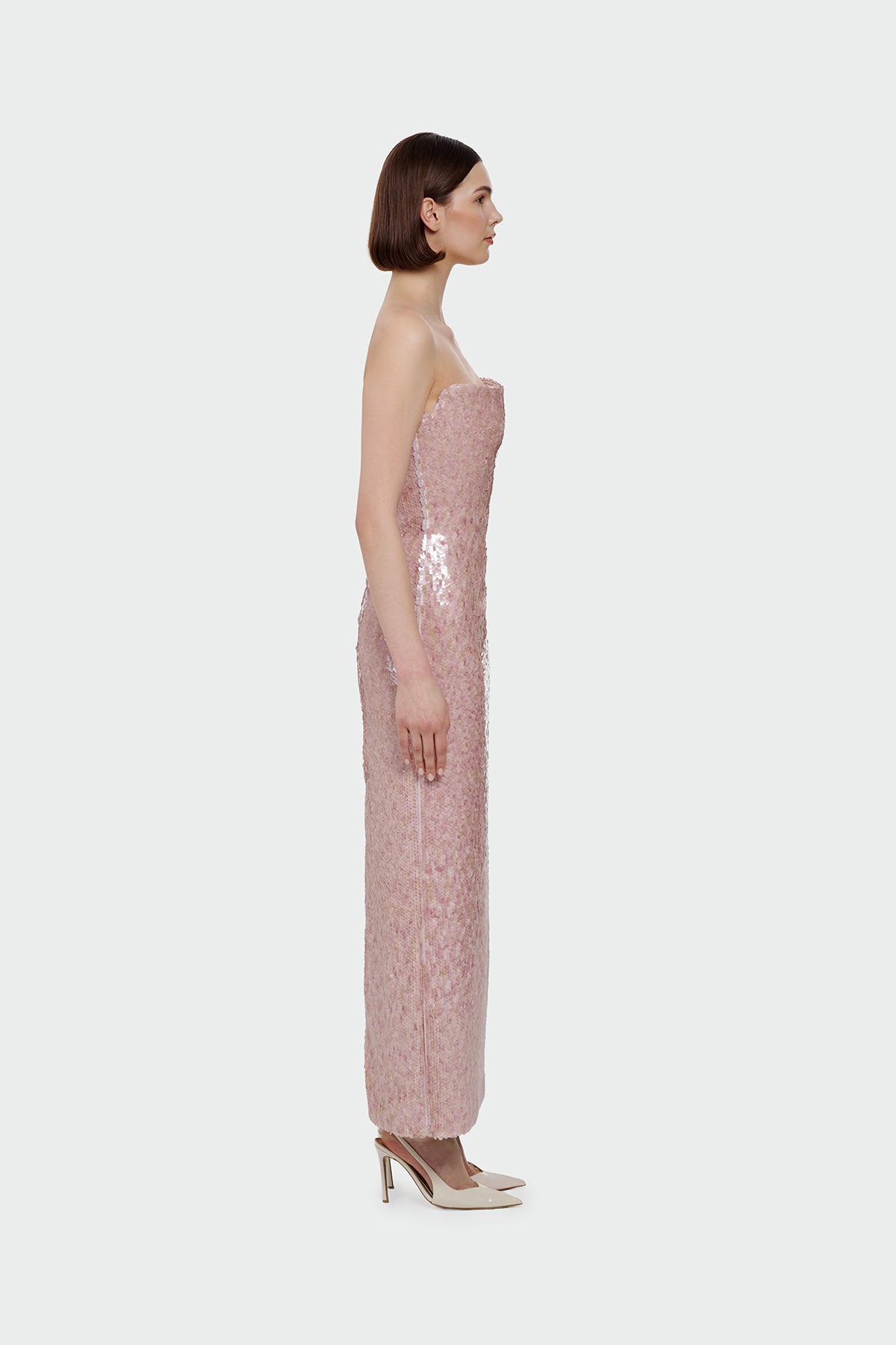 Sequin Embellished Strapless Evening Gown