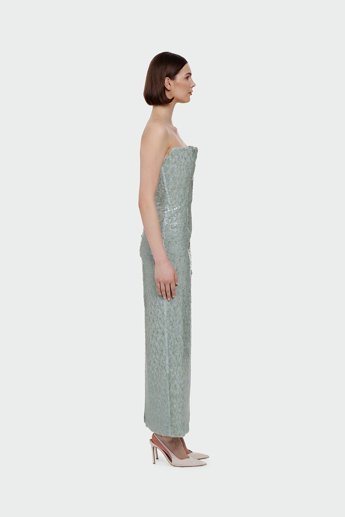 Sequin Embellished Strapless Evening Gown