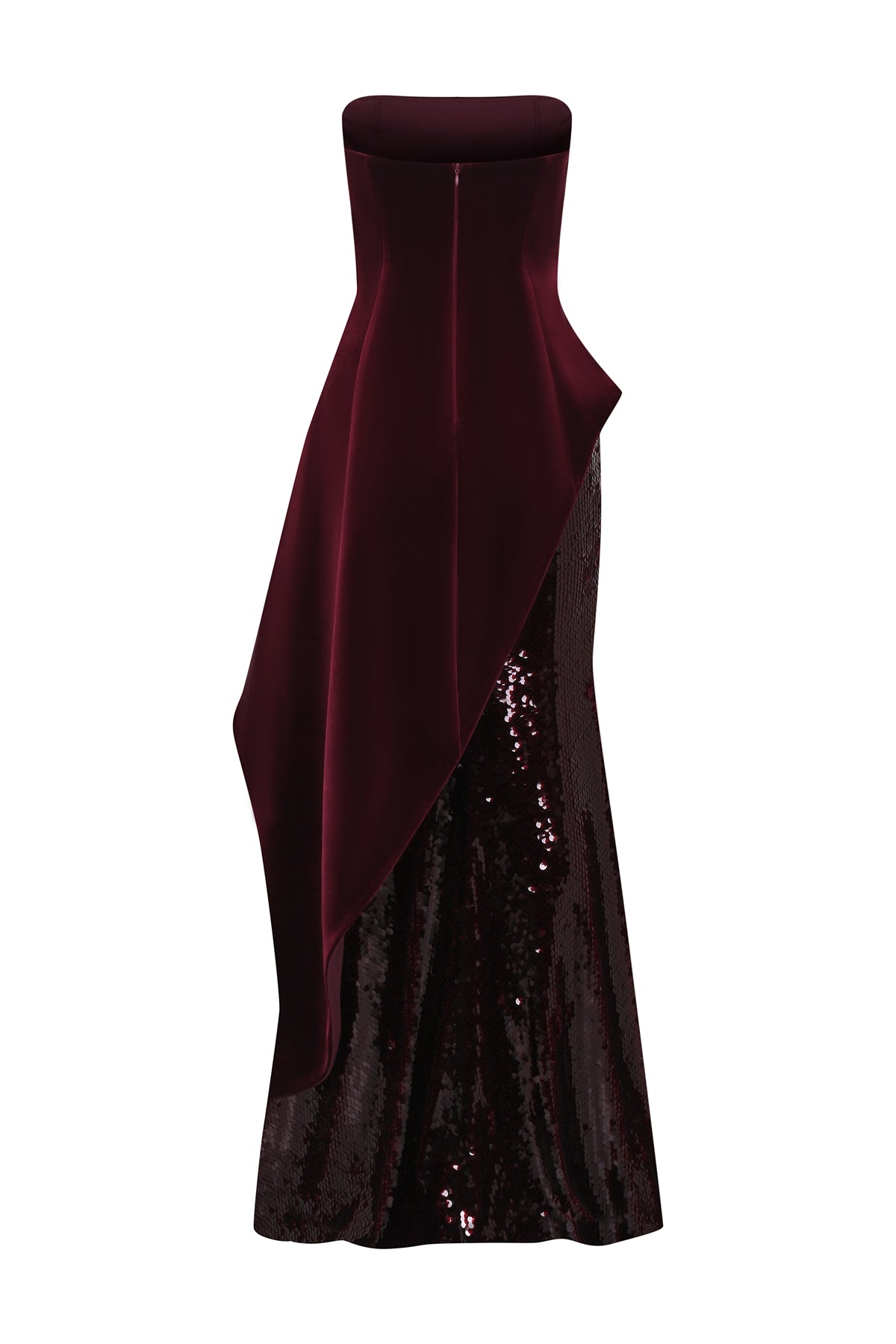 Pul Payet İşlemeli Straplez Kadife Abiye Takım