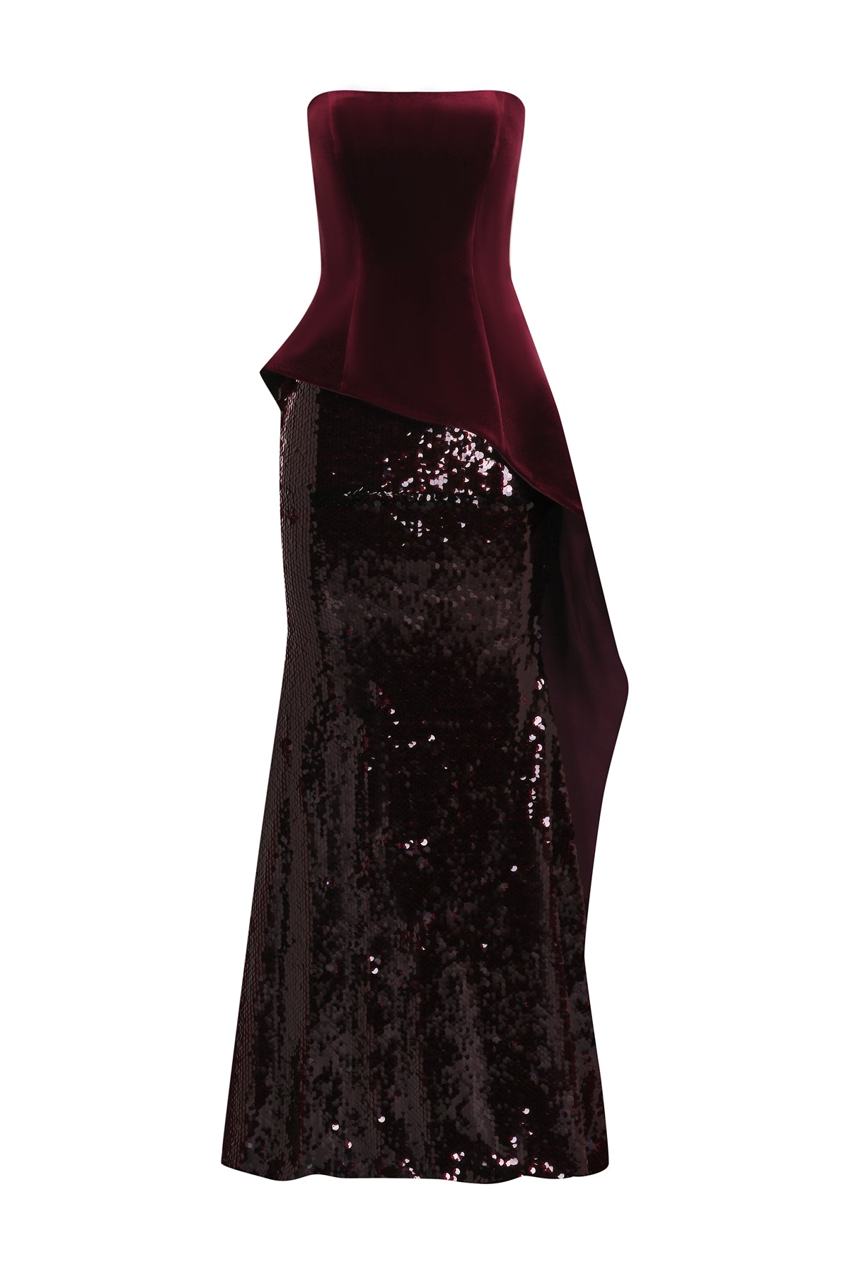 Pul Payet İşlemeli Straplez Kadife Abiye Takım