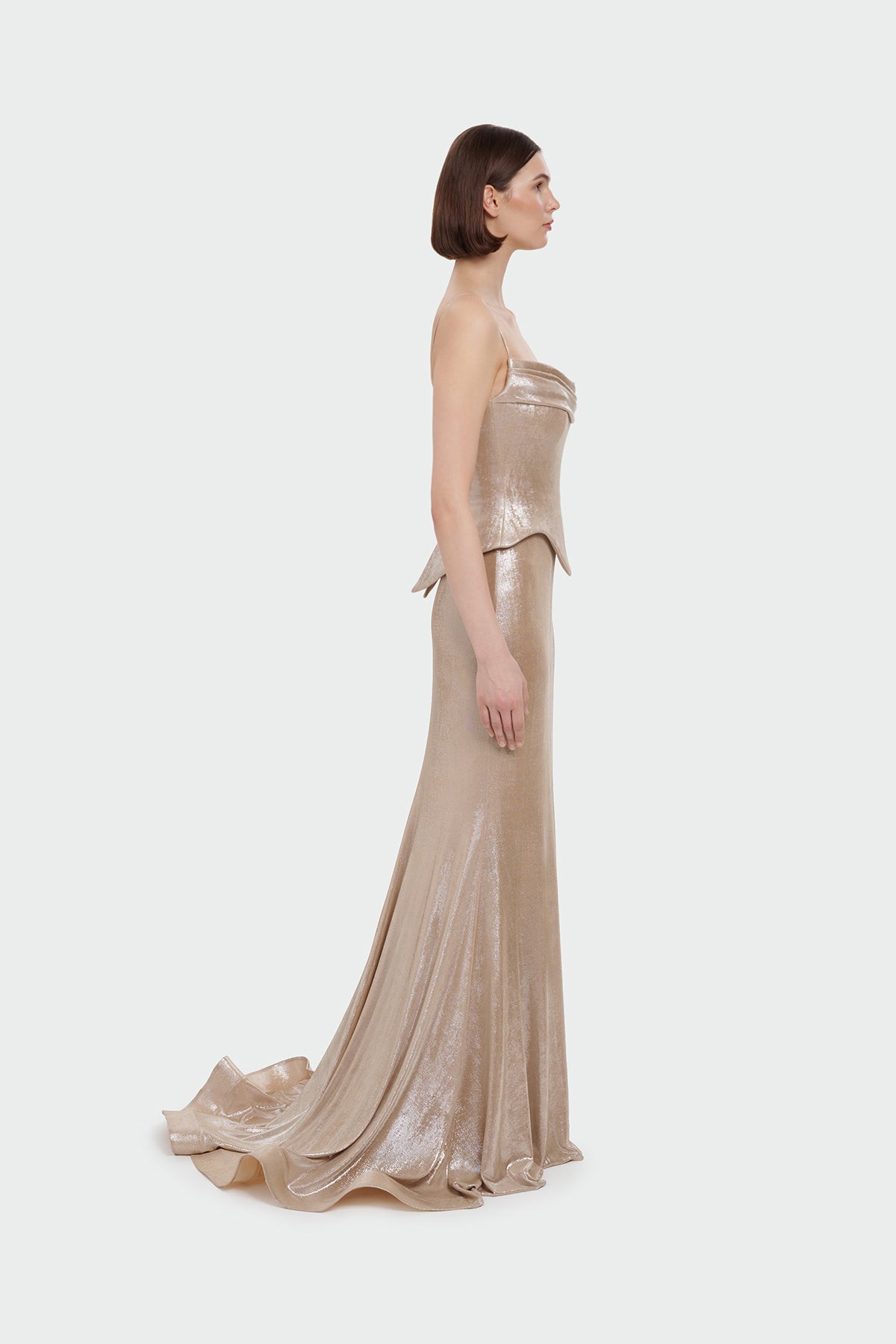 Spaghetti Strap Drape Detail Evening Dress