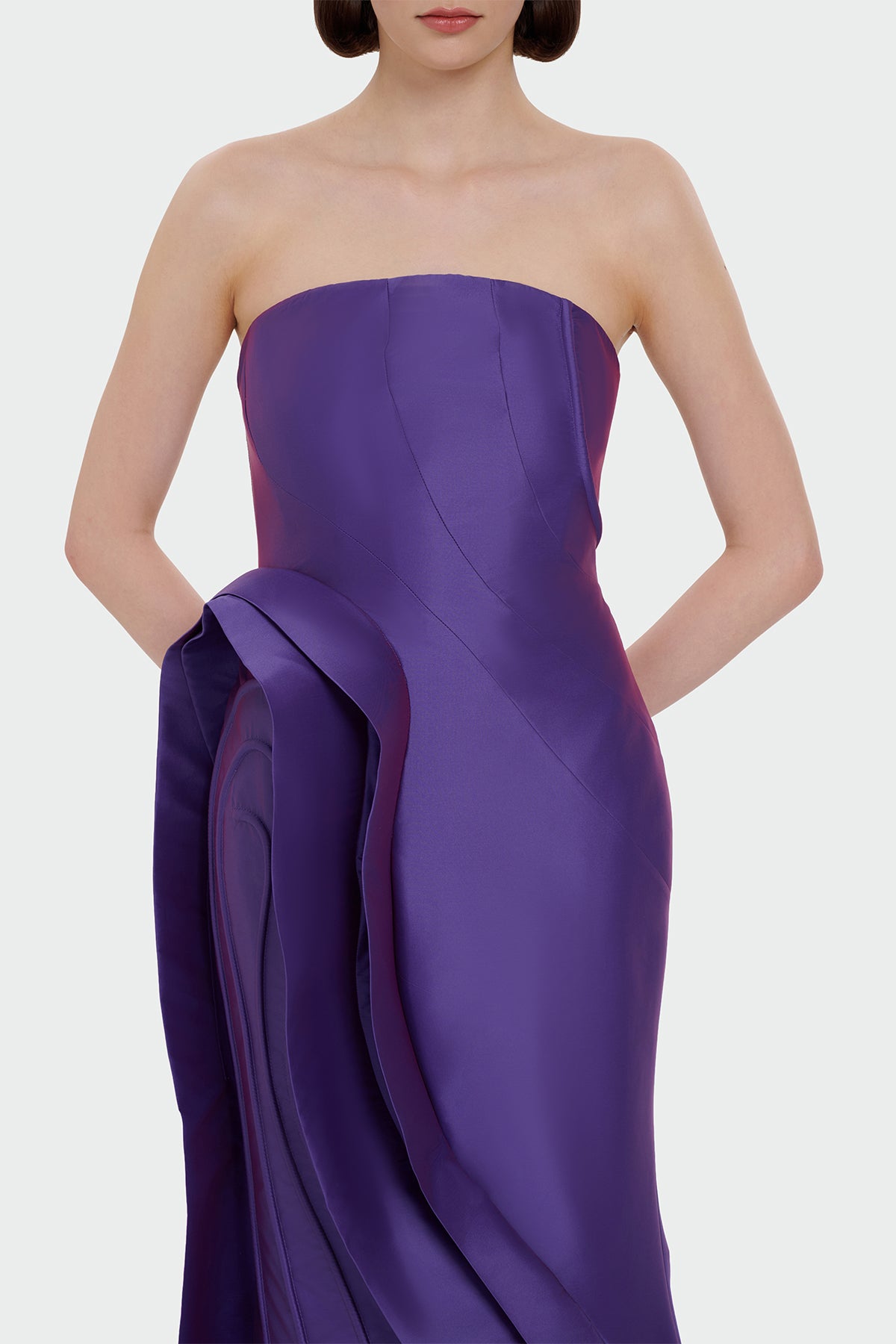 Strapless Ruffle Detail Long Evening Dress