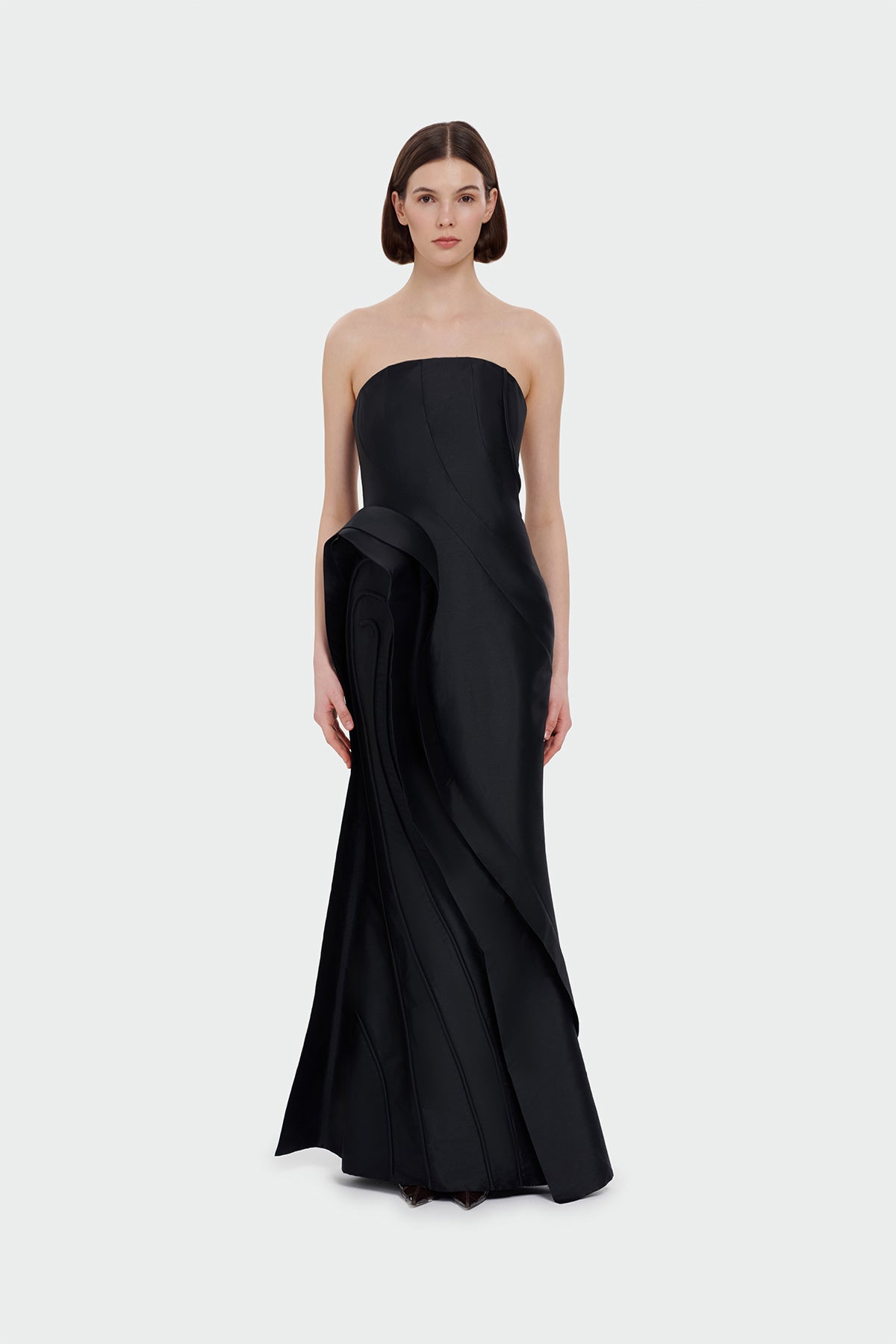 Strapless Ruffle Detail Long Evening Dress