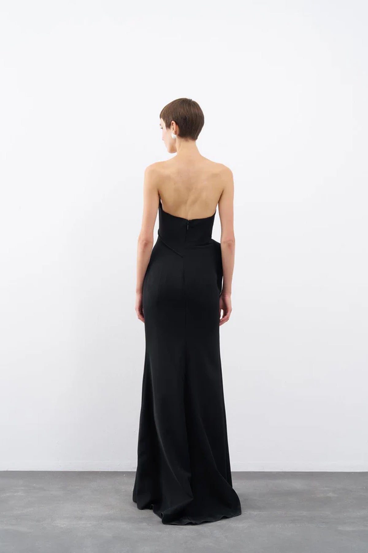 Asimetrik Kesim Drapeli Straplez Uzun Abiye Elbise - Cercis