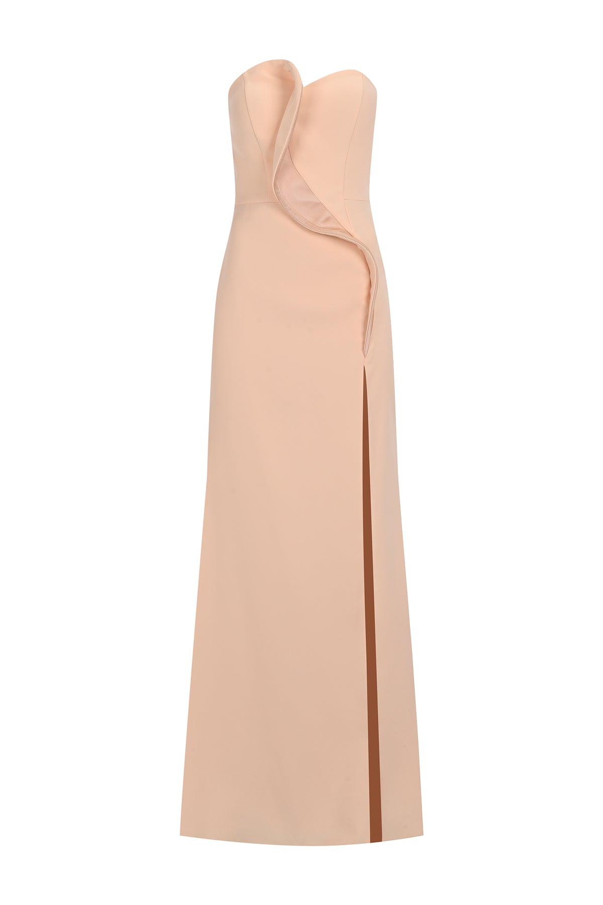Asymmetrical Strapless Deep Slit Long Evening Dress