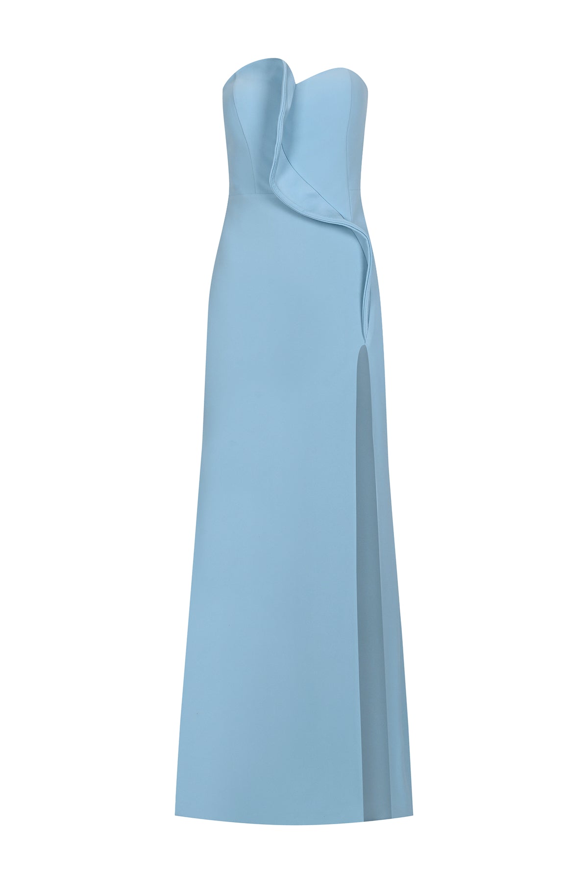 Asymmetrical Strapless Deep Slit Long Evening Dress