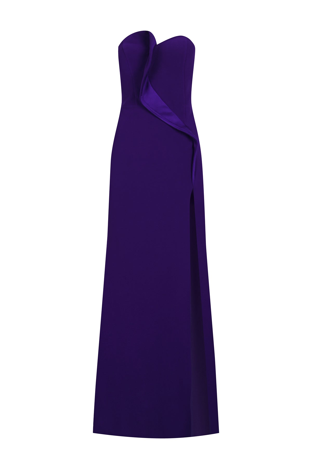 Asymmetrical Strapless Deep Slit Long Evening Dress