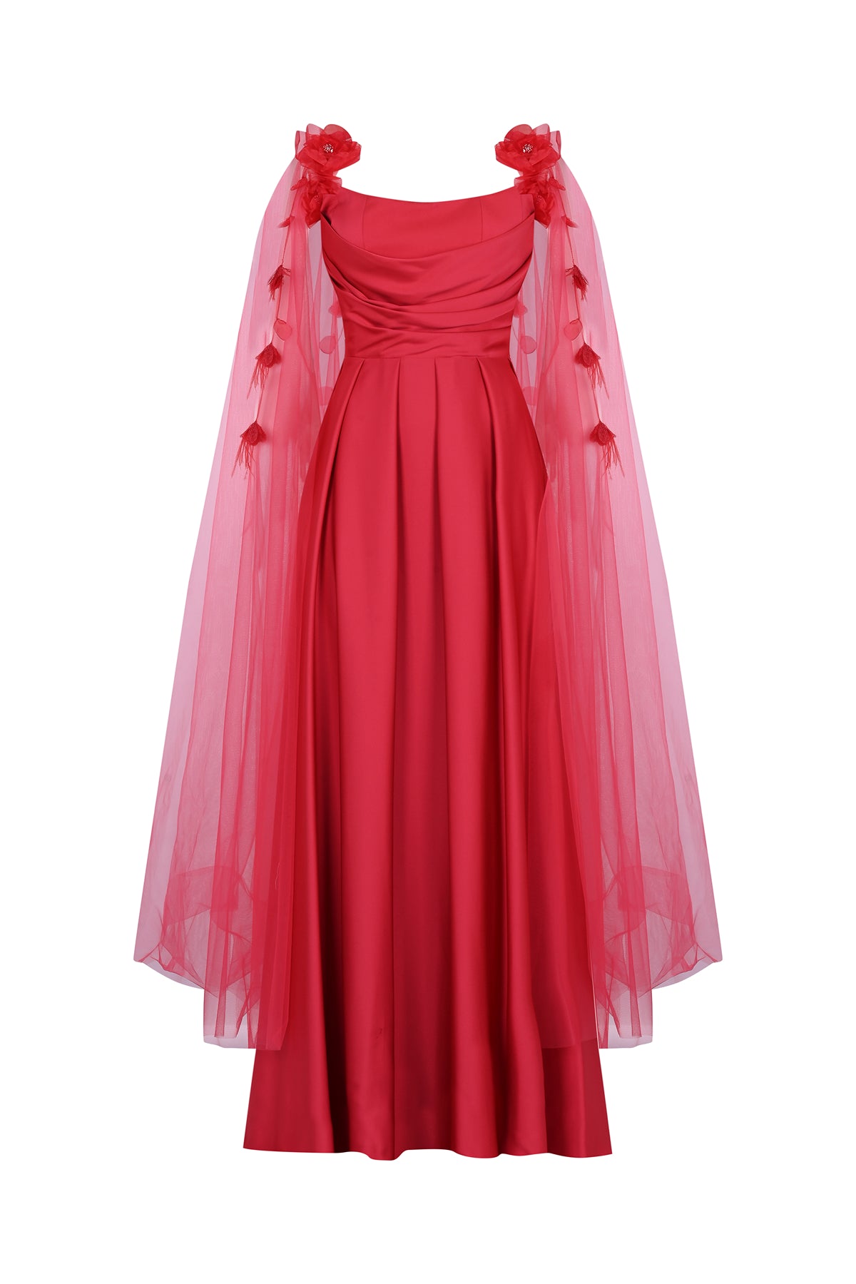 Floral Embroidered Chiffon Sleeve Long Evening Dress
