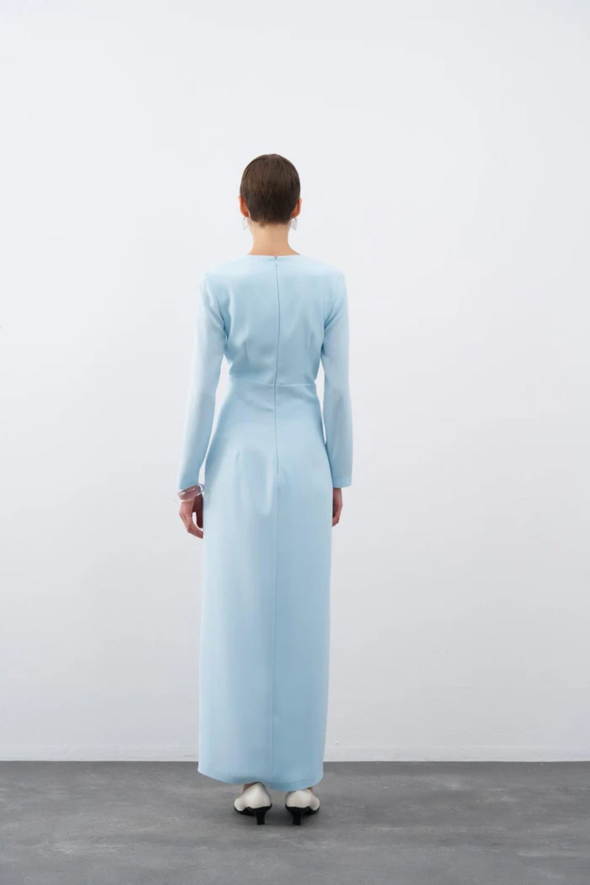 Drape ve İşleme Detaylı Yırtmaçlı Uzun Abiye Elbise - Cercis