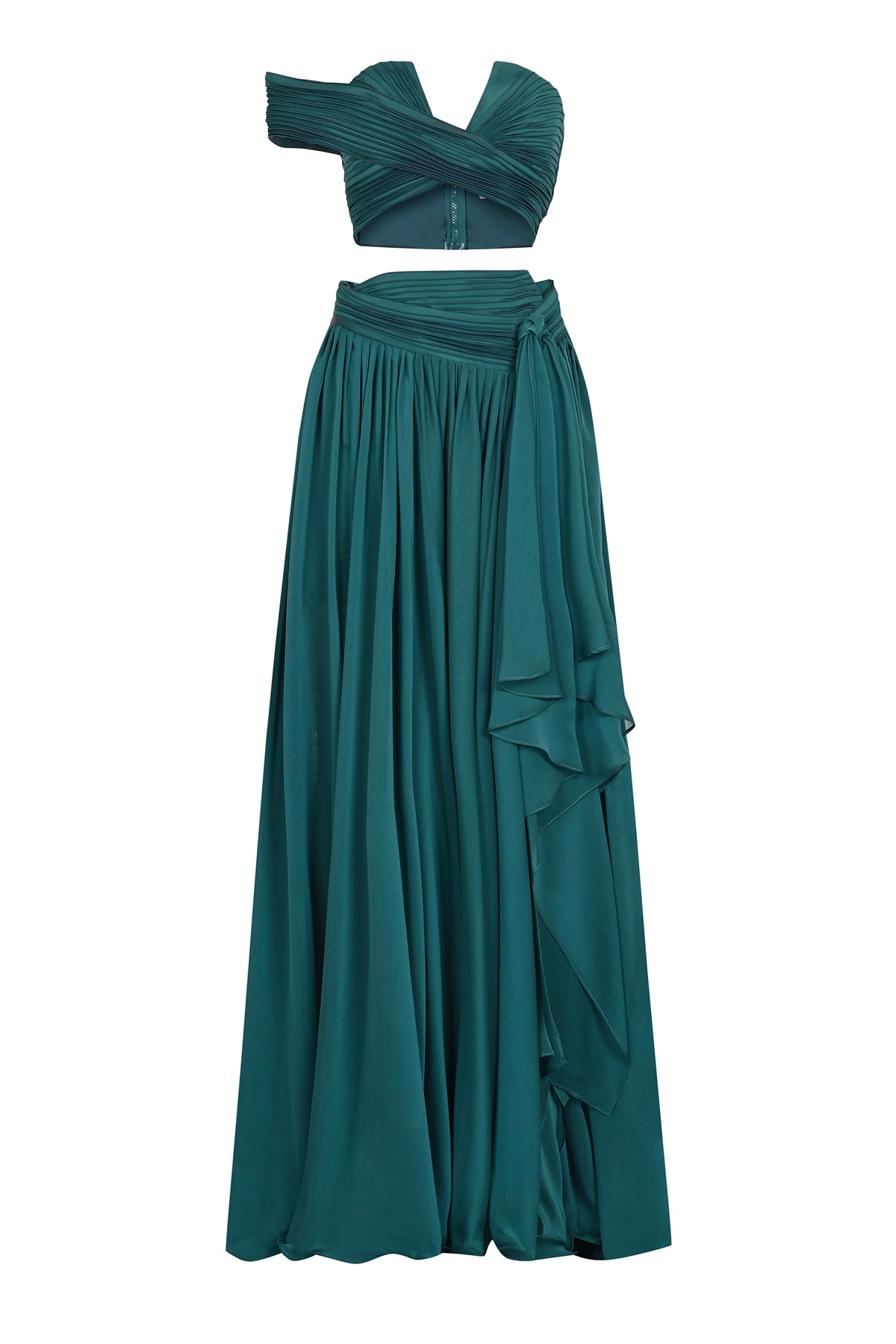 Draped Slit Detail Crop Skirt Set