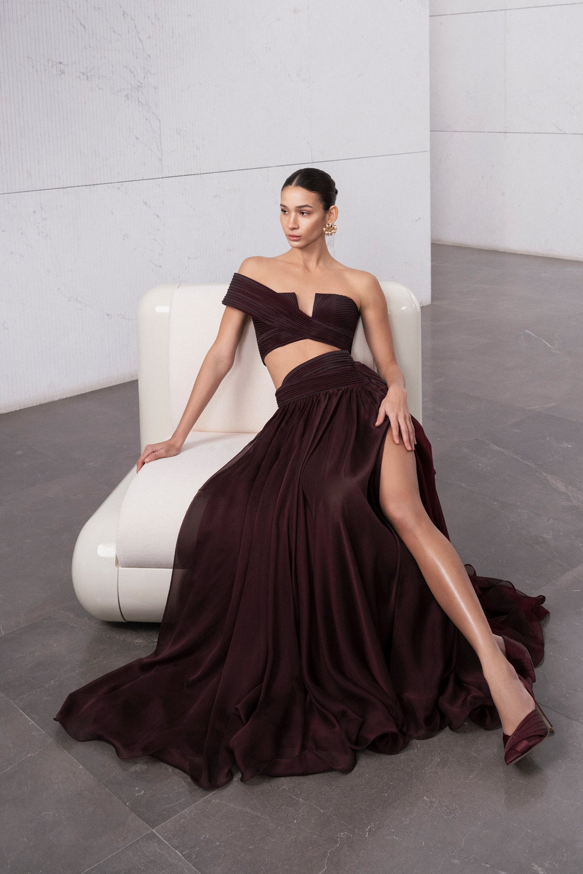 Drapeli Yırtmaç Detaylı Crop Etek Takım - Cercis