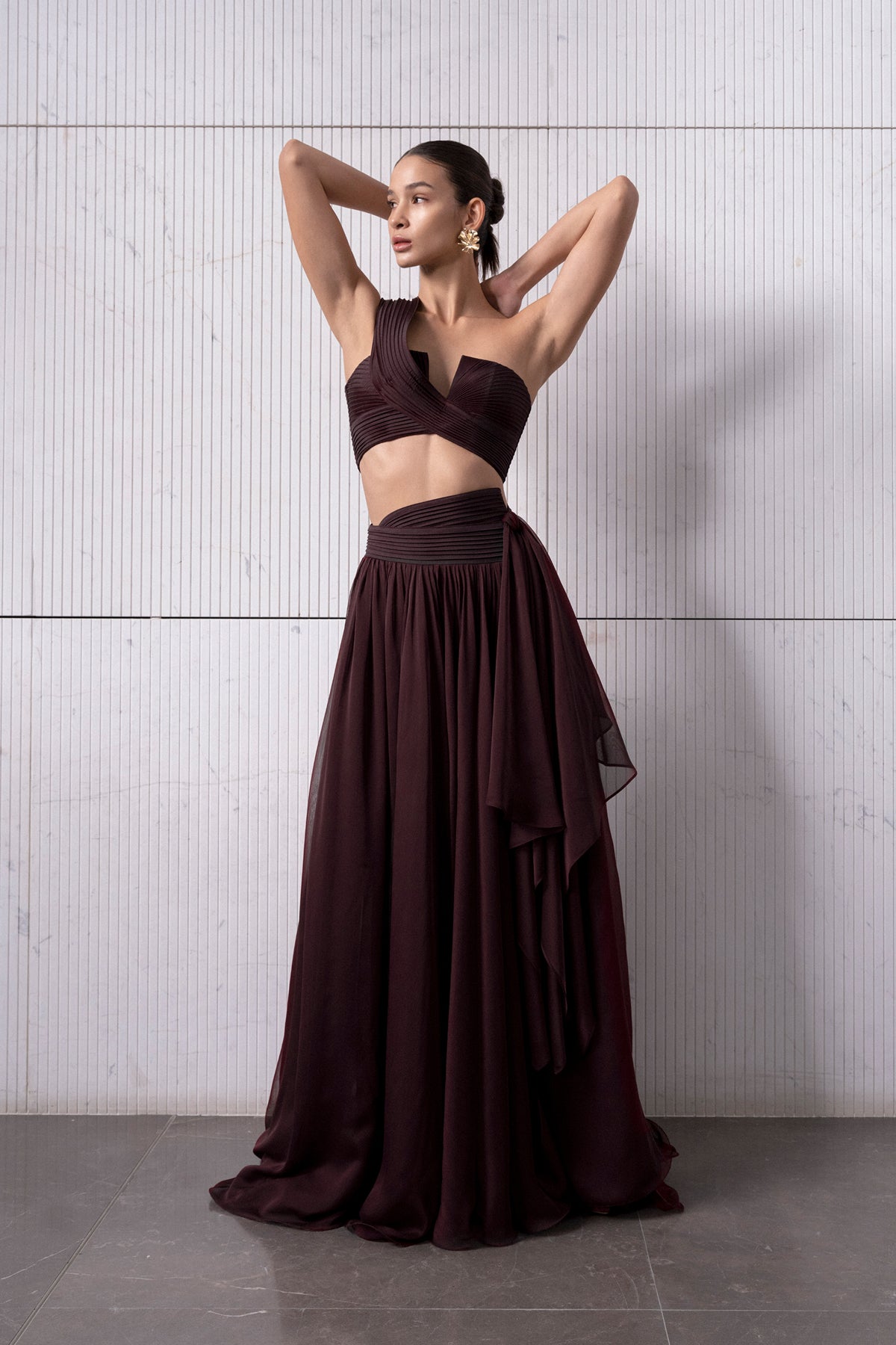 Drapeli Yırtmaç Detaylı Crop Etek Takım - Cercis