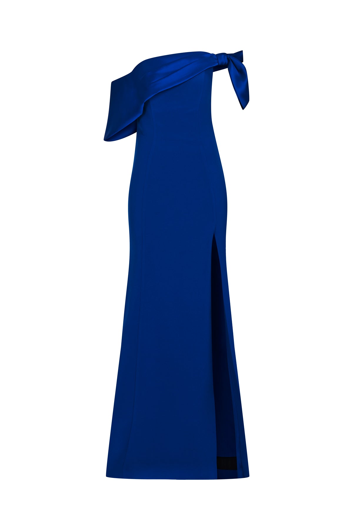 Bow Detailed Off-the-Shoulder Slit Long Dress