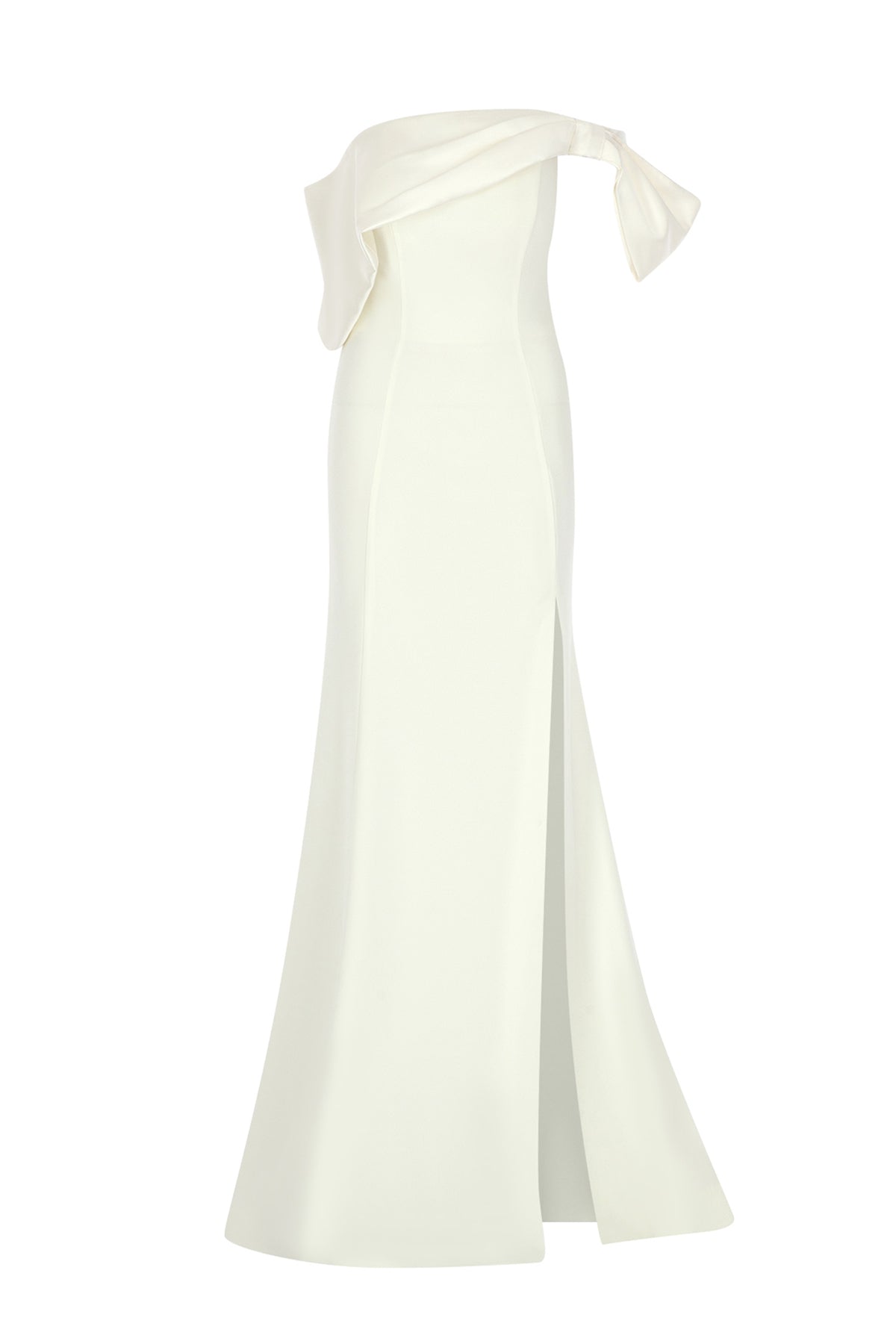 Fiyonk Detaylı Omzu Açık Yırtmaçlı Uzun Elbise - Cercis