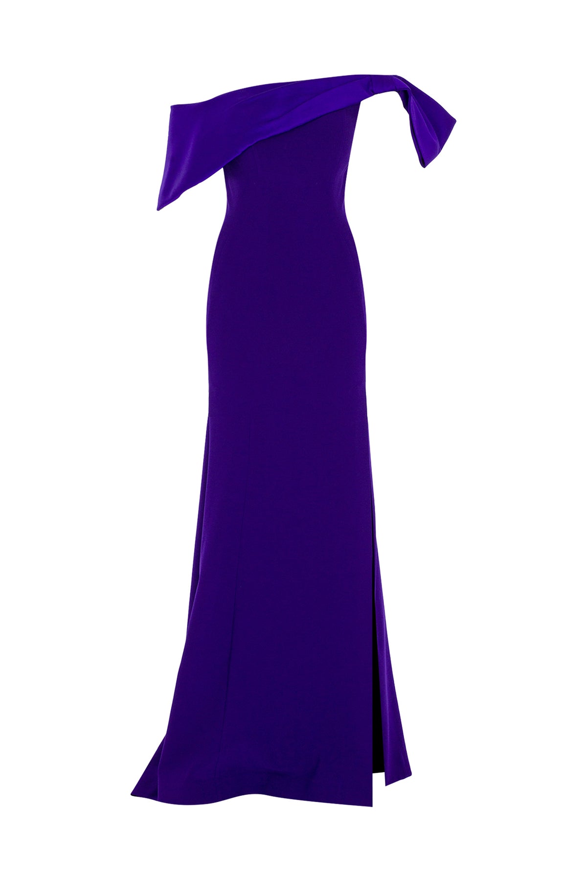 Fiyonk Detaylı Omzu Açık Yırtmaçlı Uzun Elbise - Cercis