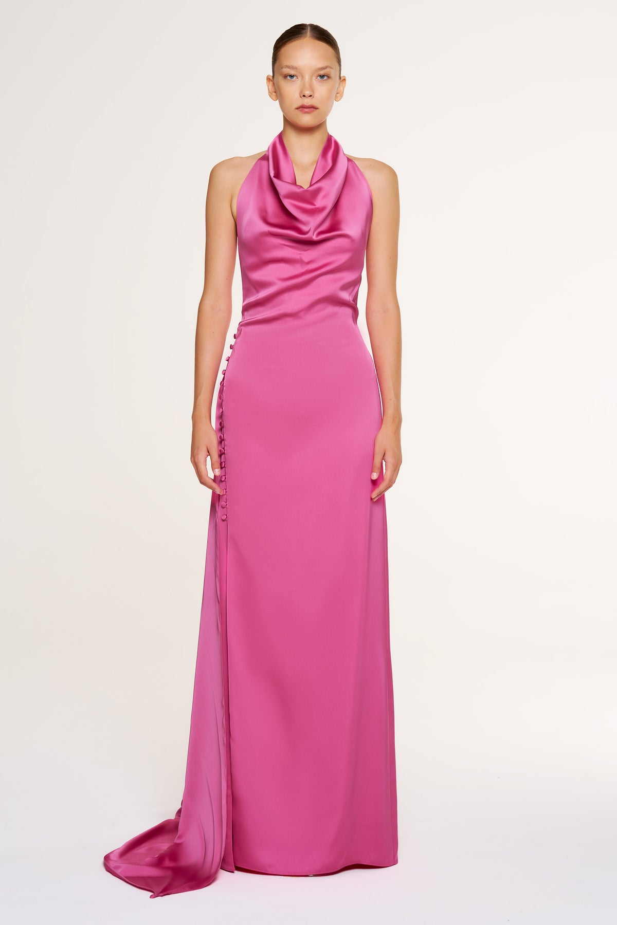 Halter Neck Draped Detail Evening Gown