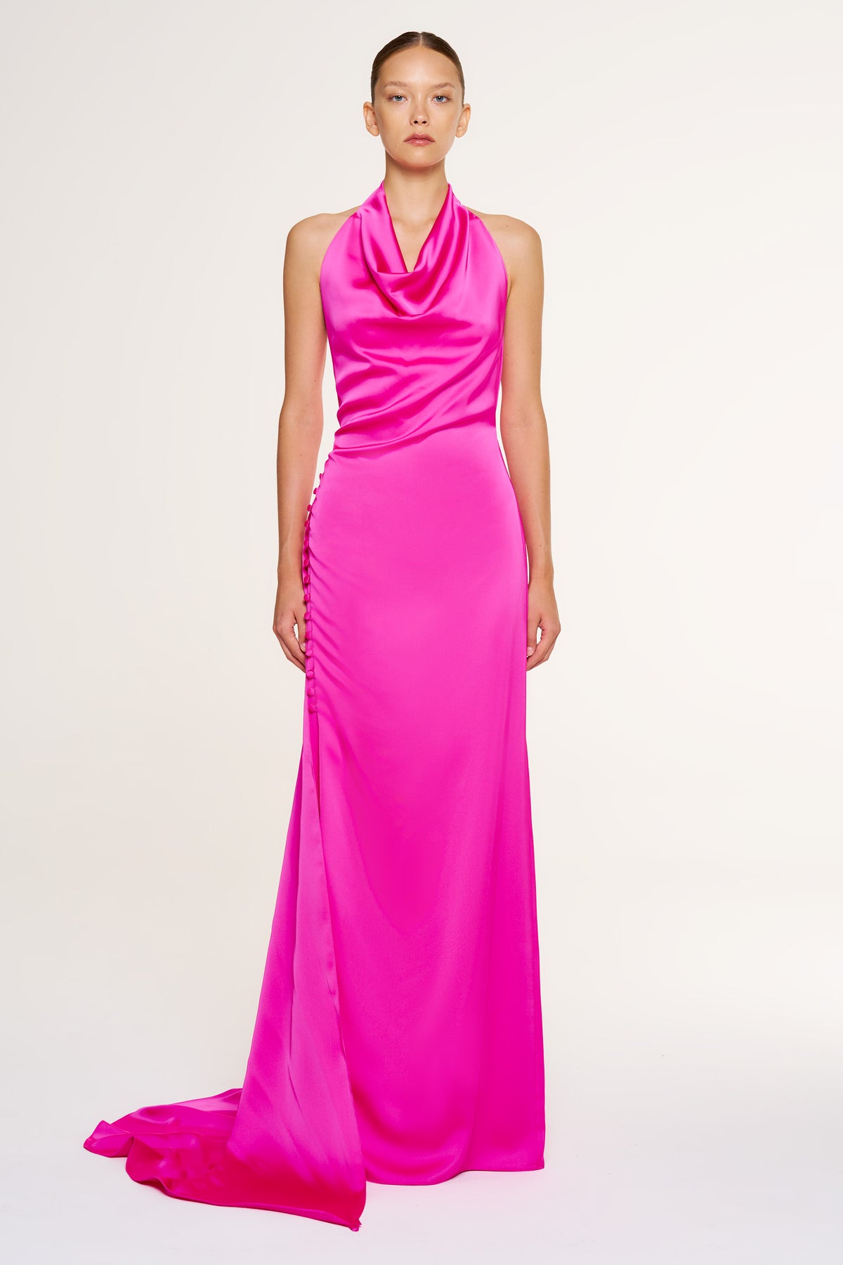Halter Neck Draped Detail Evening Gown