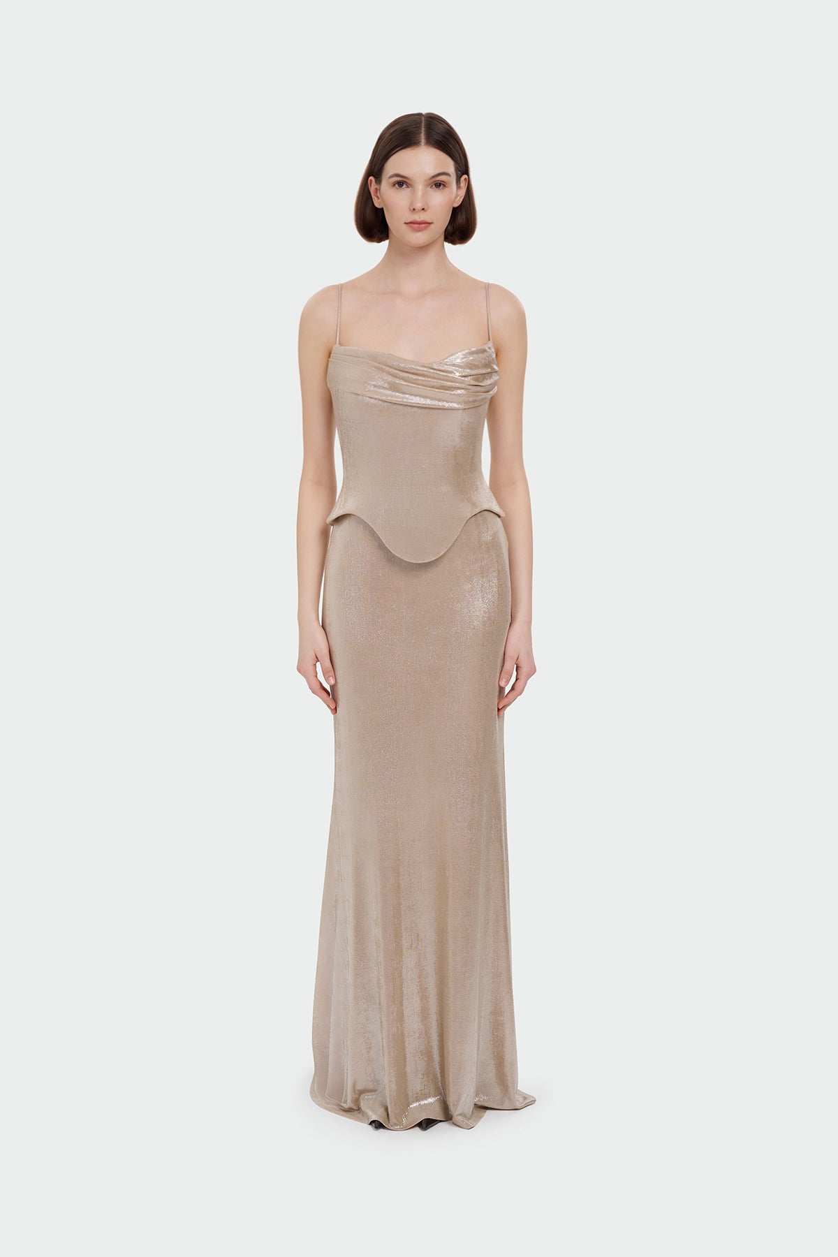 Spaghetti Strap Drape Detail Evening Dress