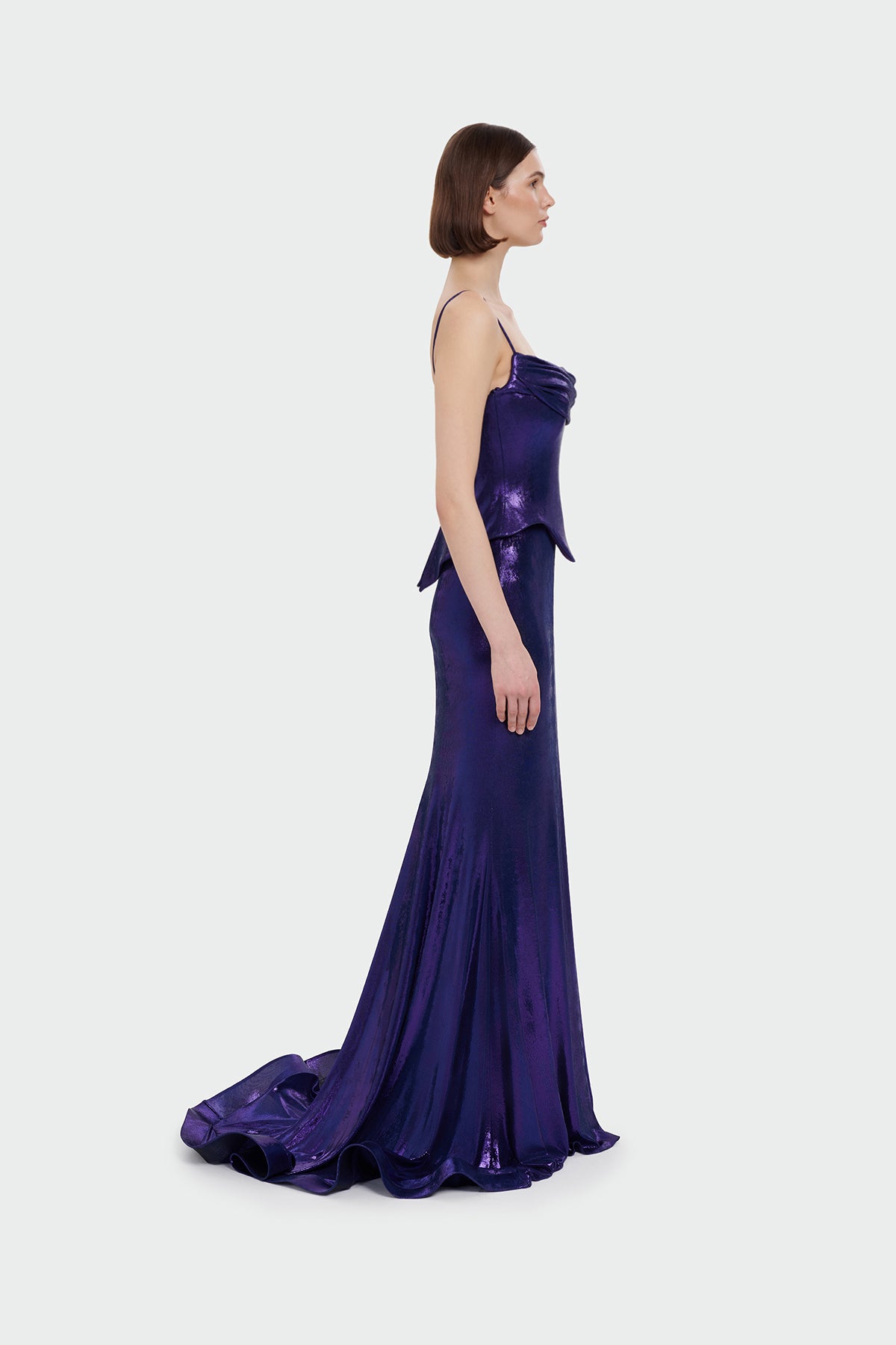 Spaghetti Strap Drape Detail Evening Dress