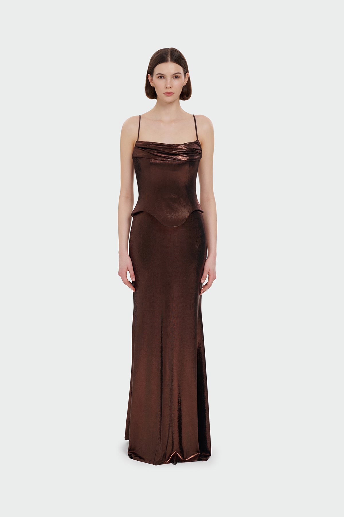Spaghetti Strap Drape Detail Evening Dress