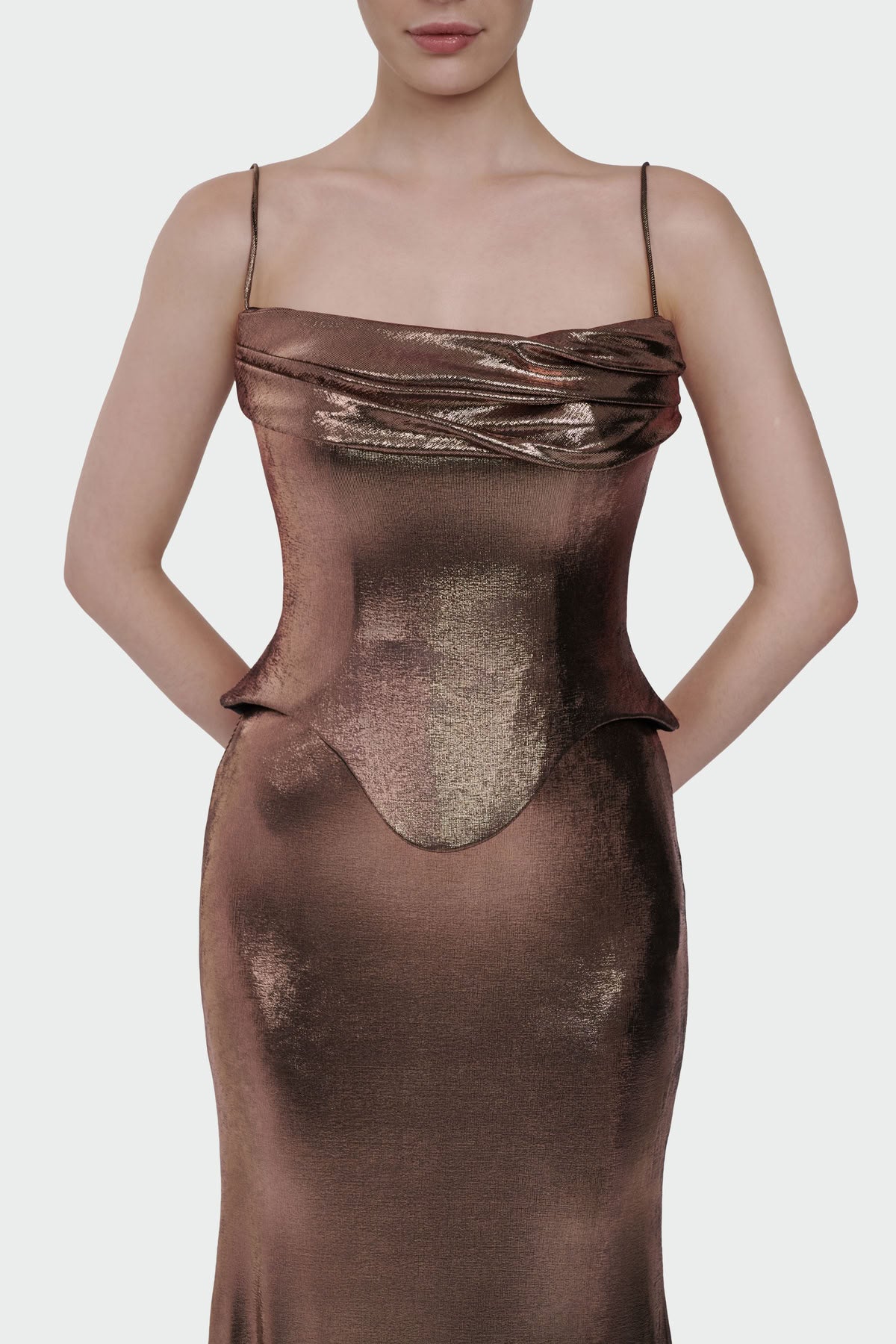 İnce Askılı Drape Detaylı Abiye Elbise