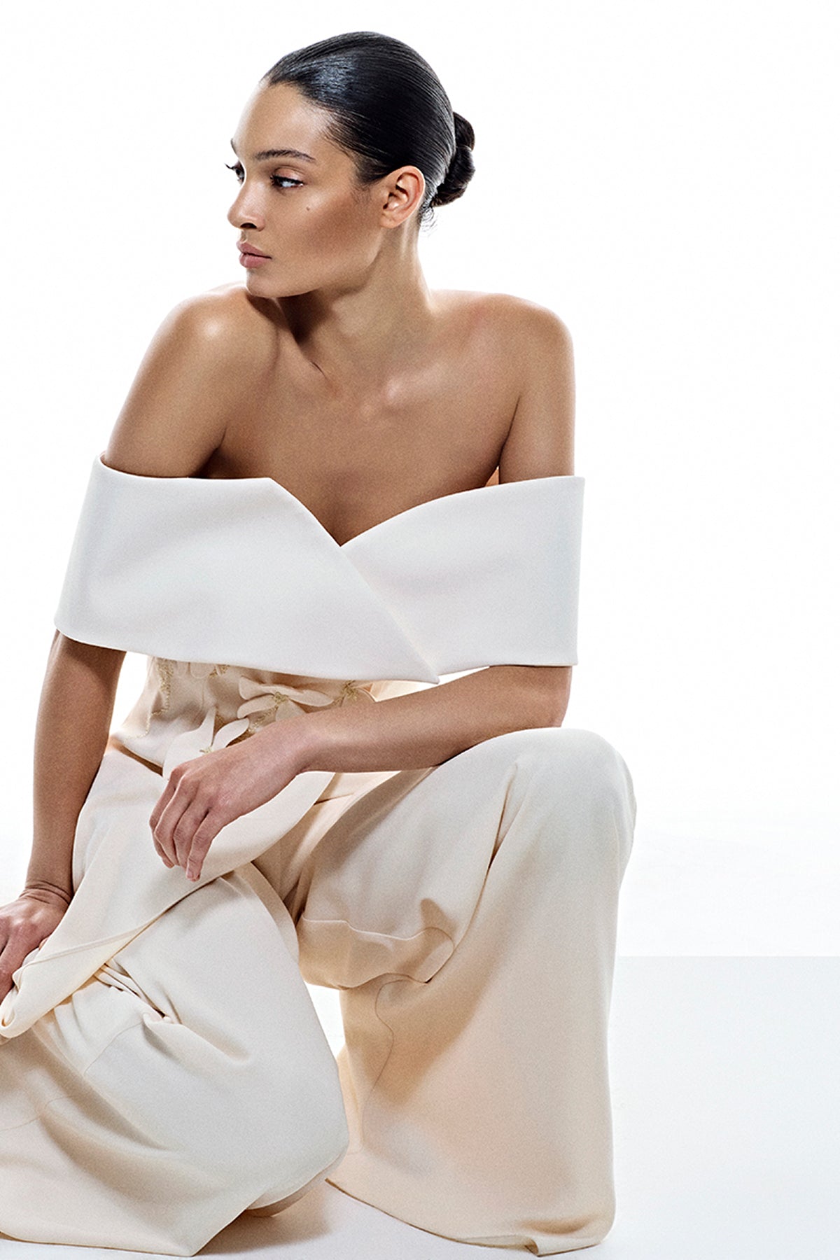 Boat Neck Jumpsuit with Floral Appliqué