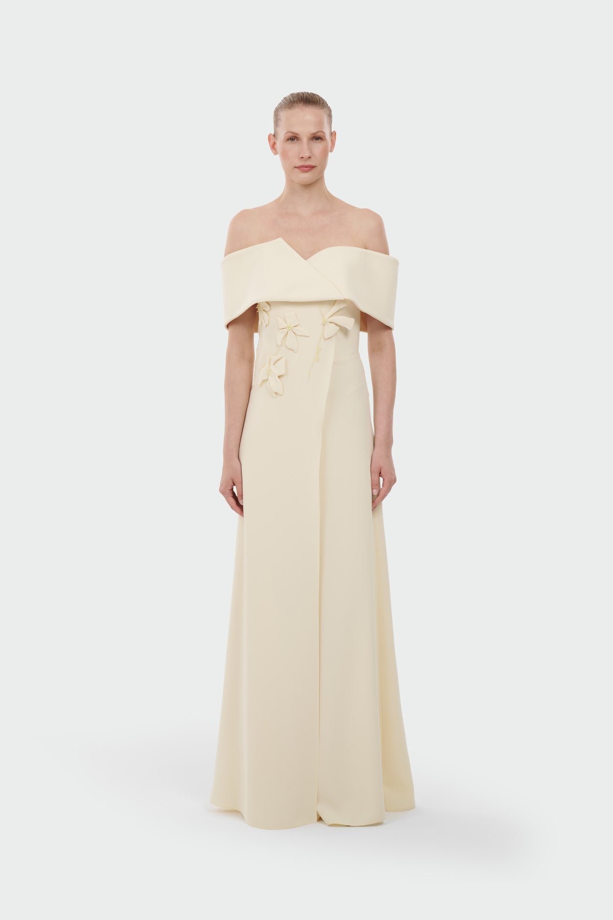 Boat Neck Jumpsuit with Floral Appliqué