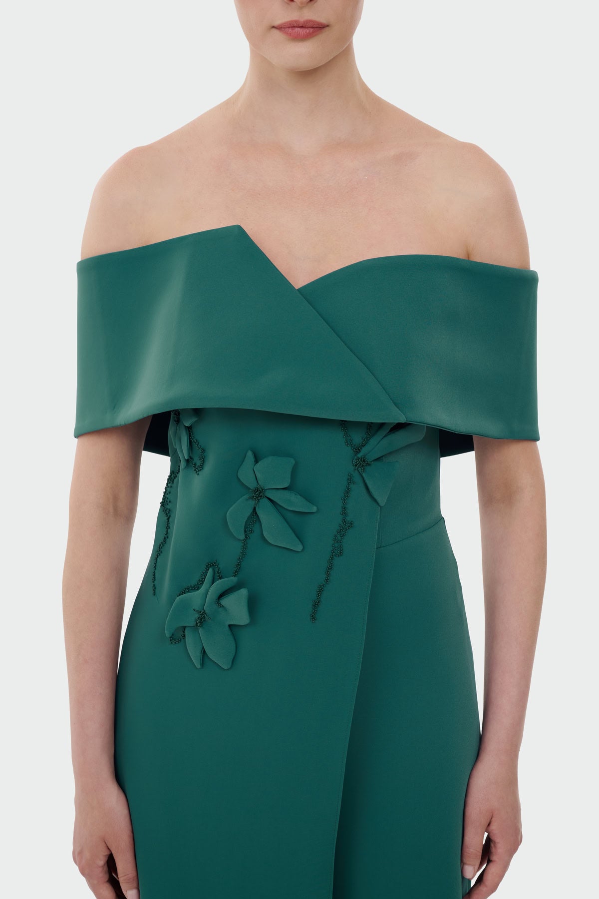 Boat Neck Jumpsuit with Floral Appliqué