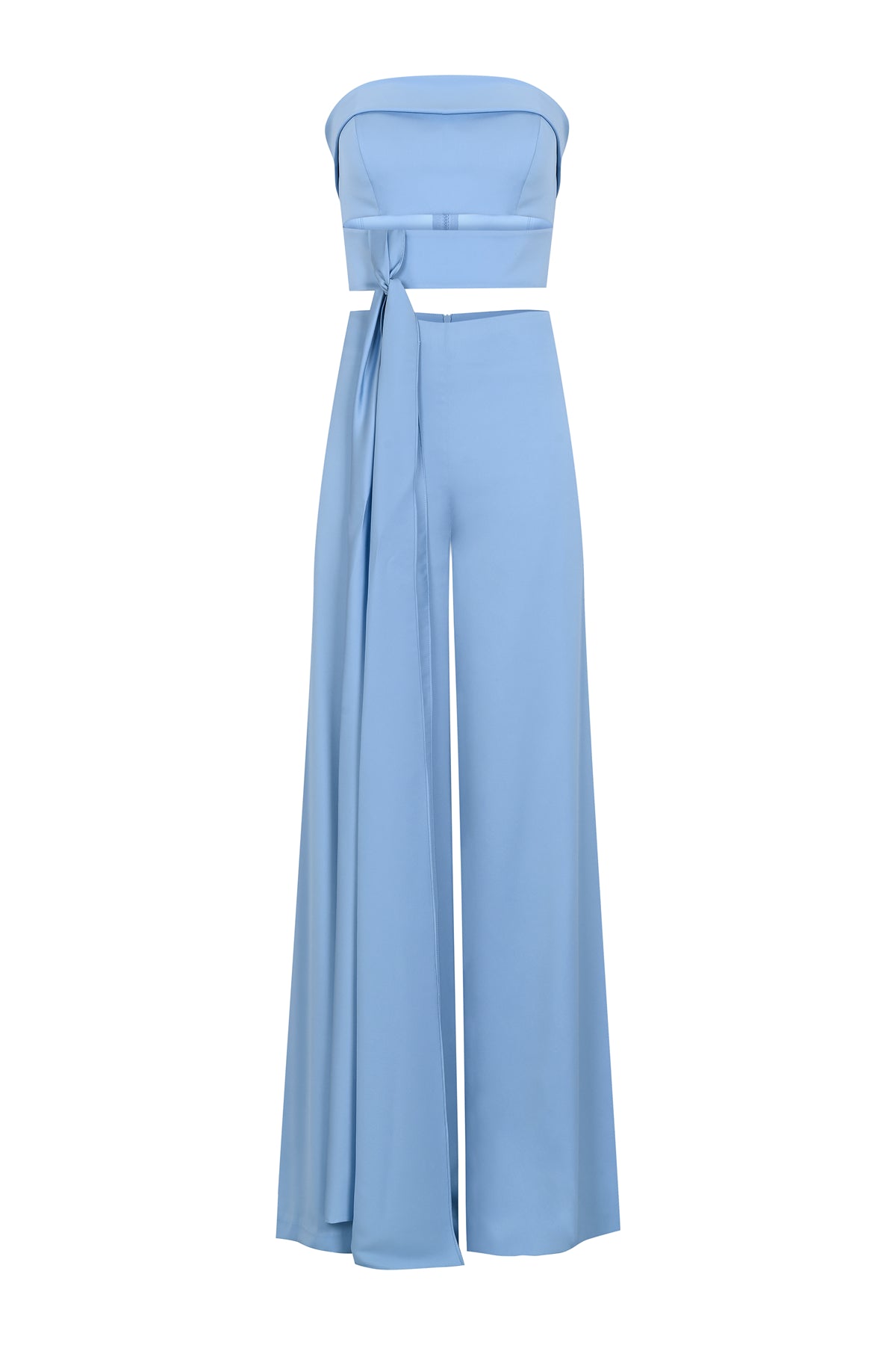 Belt Detailed Strapless Wide Leg Trouser Crop Evening Dress Set