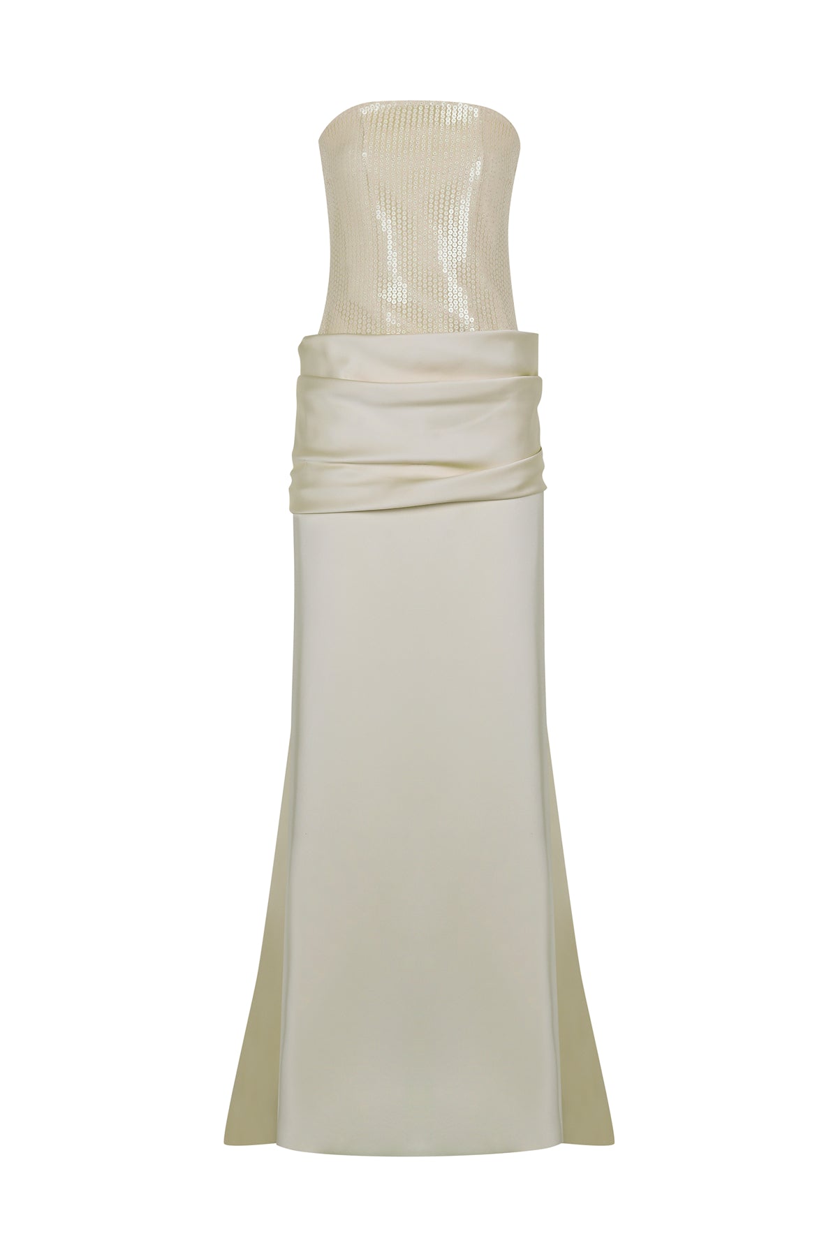 Sequined Satin Strapless Long Evening Dress