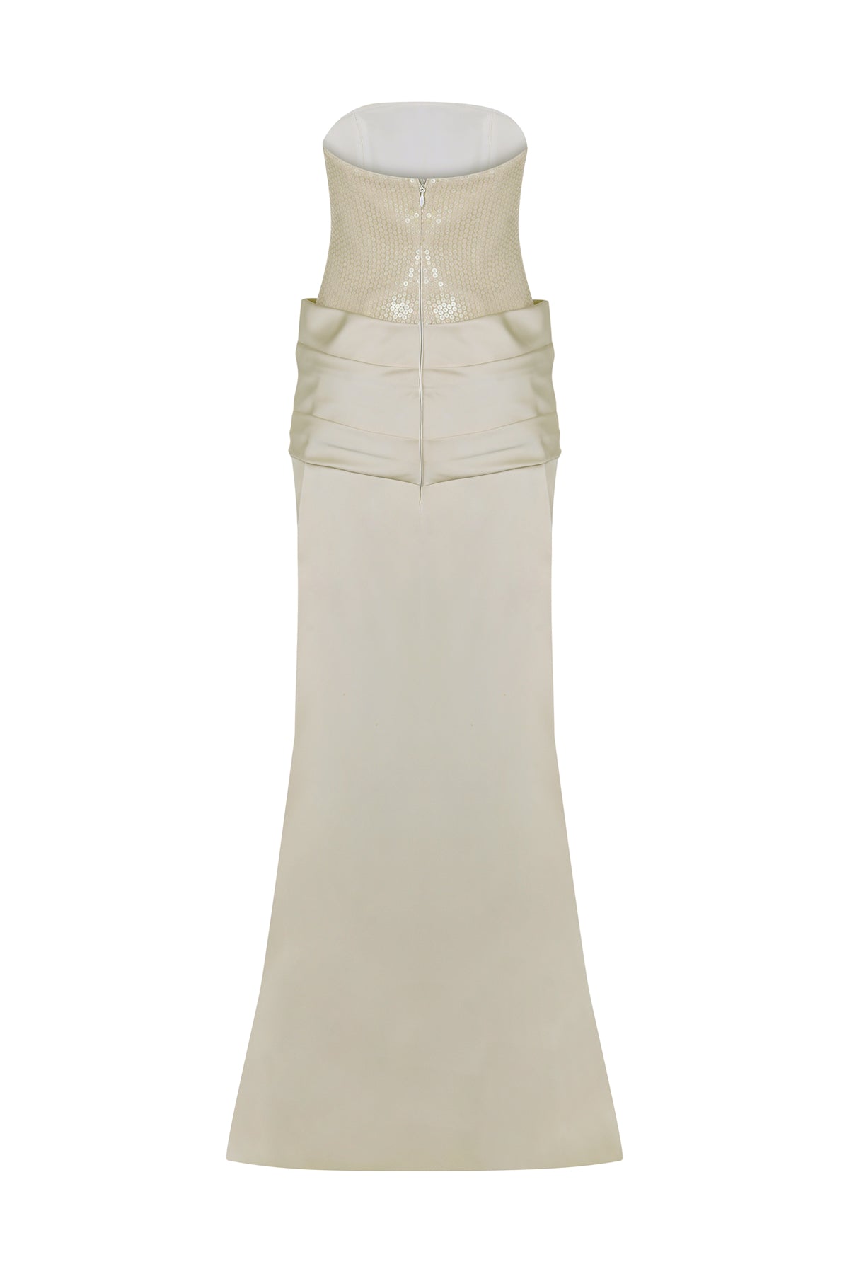 Sequined Satin Strapless Long Evening Dress